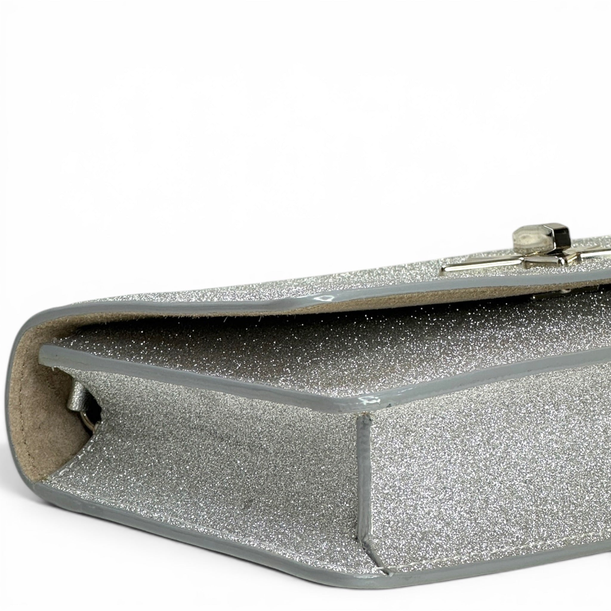 Jimmy Choo Palace Star Lock Silver Glitter Crossbody Bag