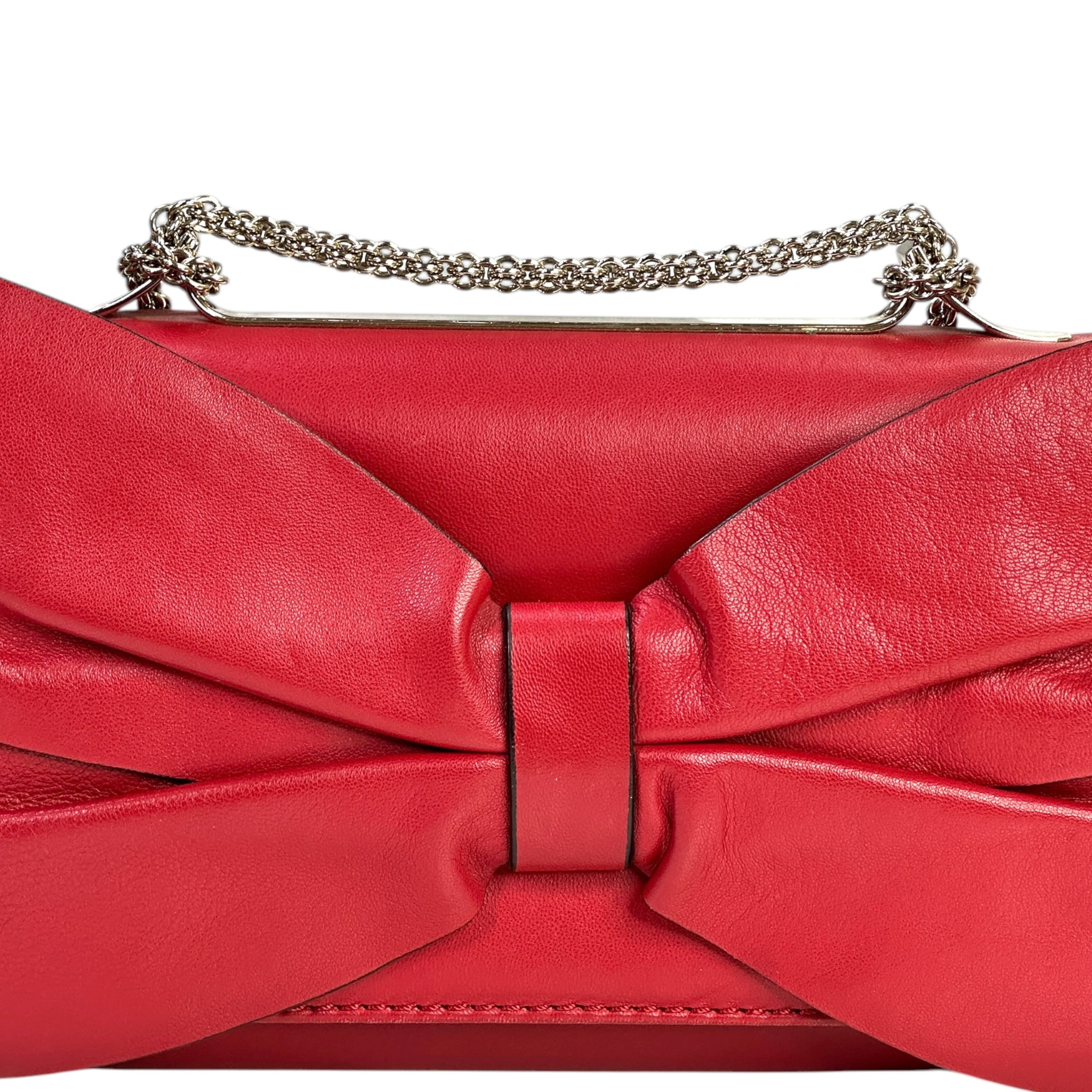 Valentino Bow Chain Clutch Red Lambskin