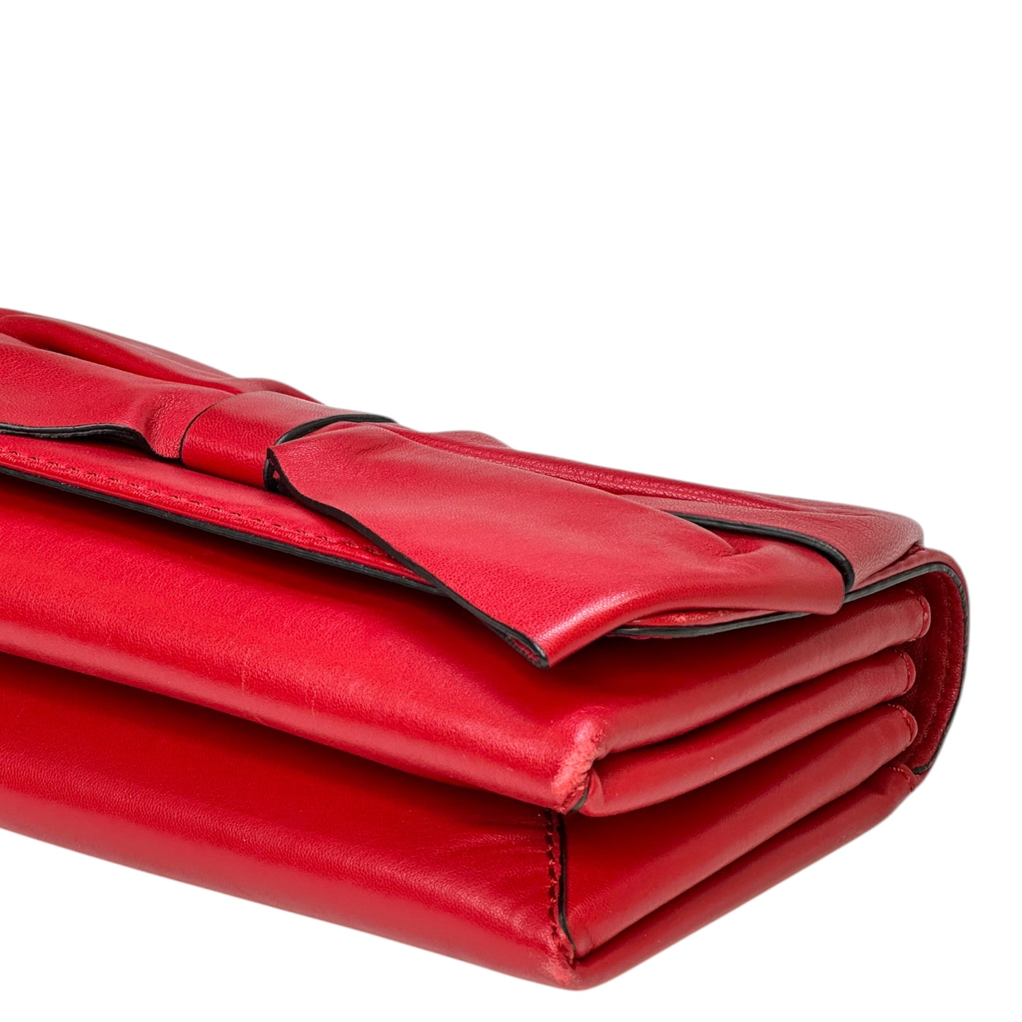 Valentino Bow Chain Clutch Red Lambskin
