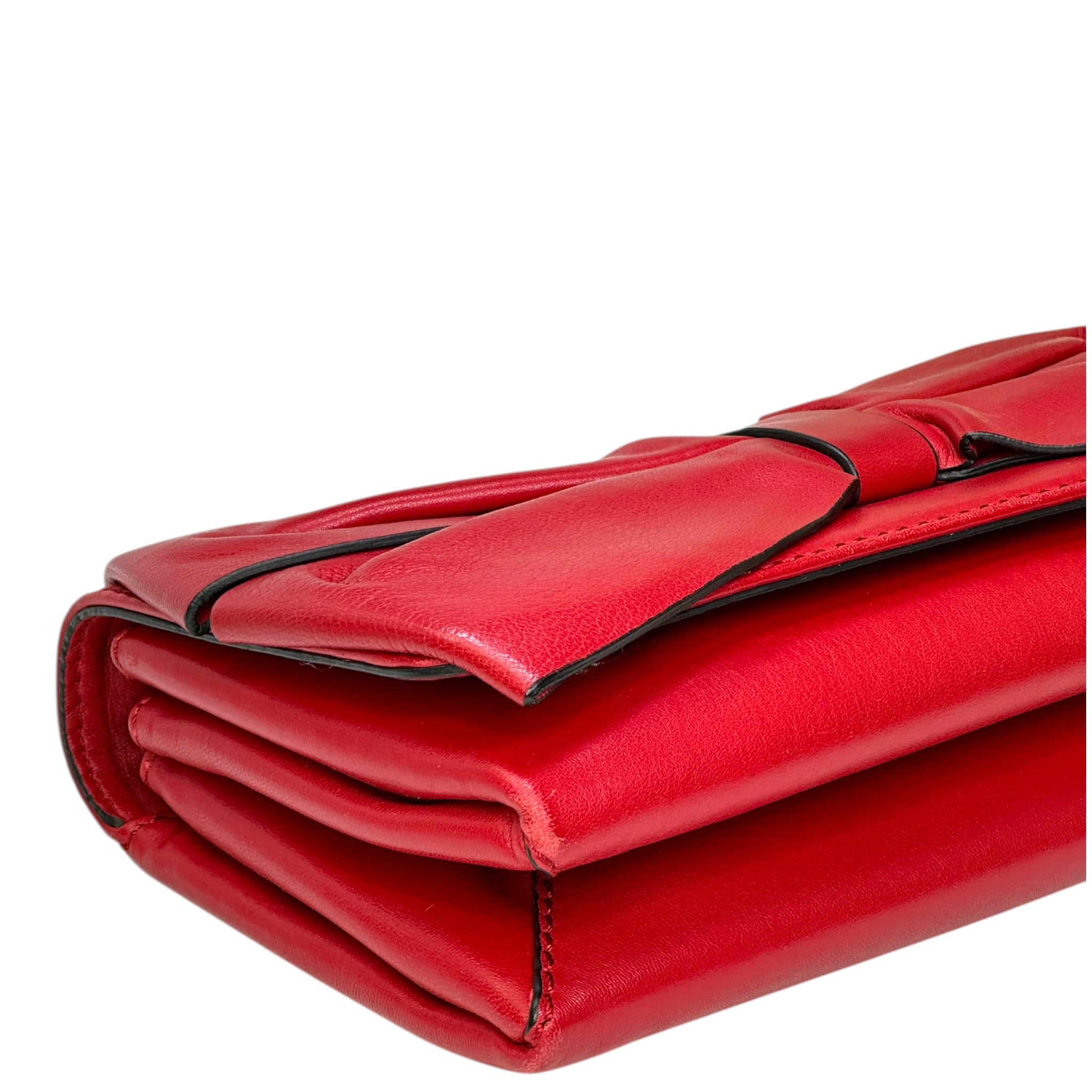 Valentino Bow Chain Clutch Red Lambskin