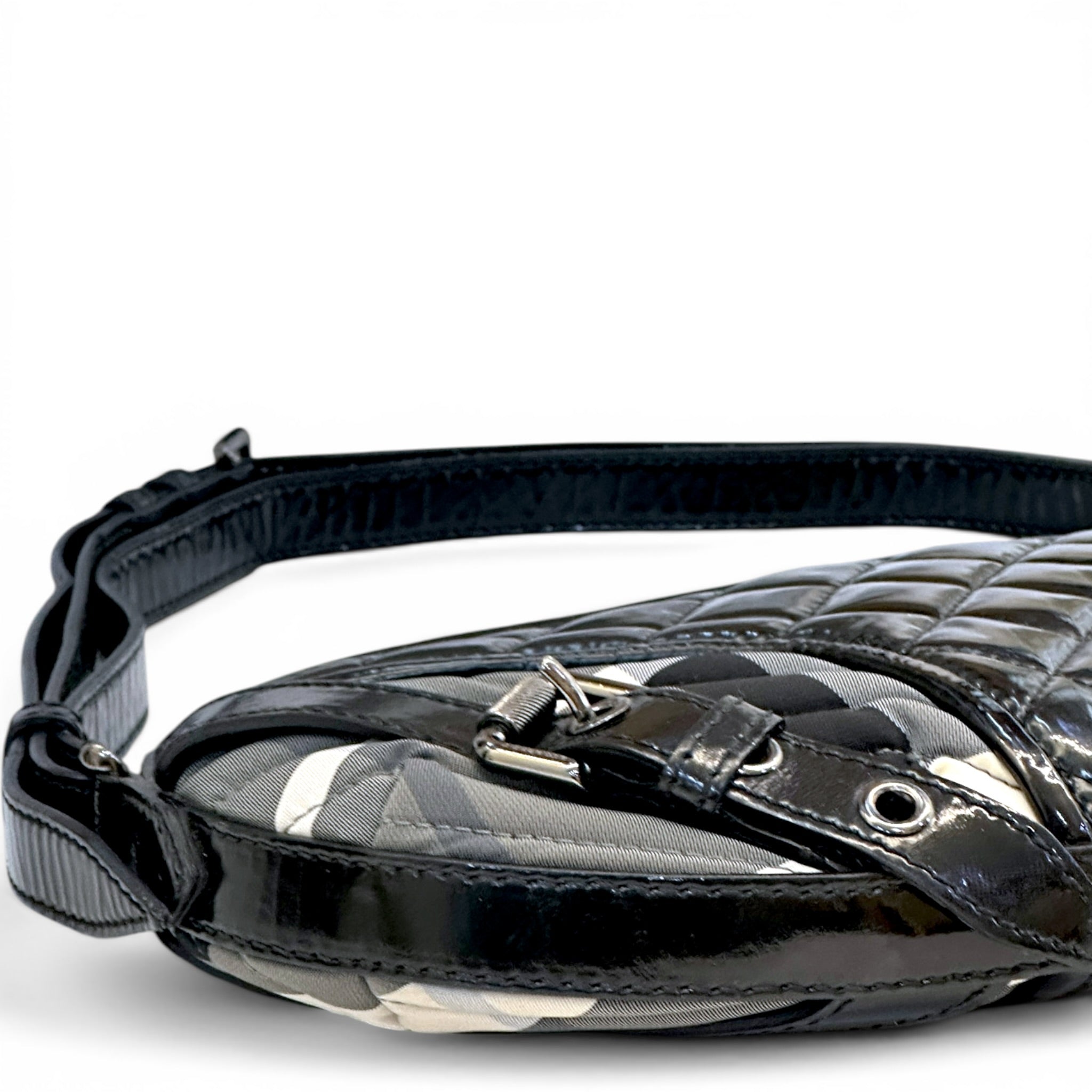 Burberry supernova check hobo bag black quilted patent leather