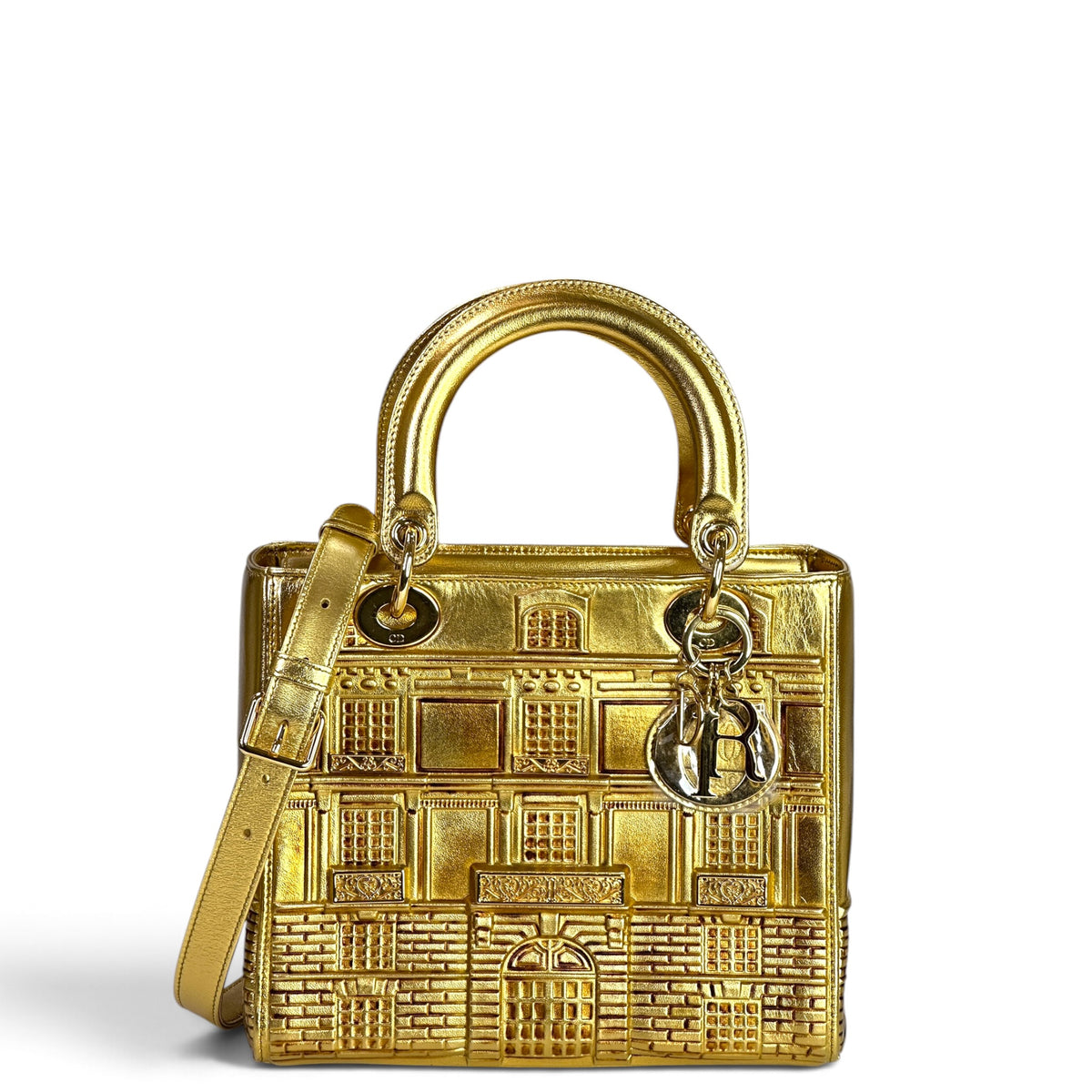 Lady Dior Art Limited Edition Medium Gold Leather Hand Bag