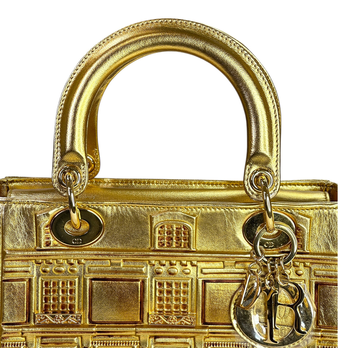 Lady Dior Art Limited Edition Medium Gold Leather Hand Bag