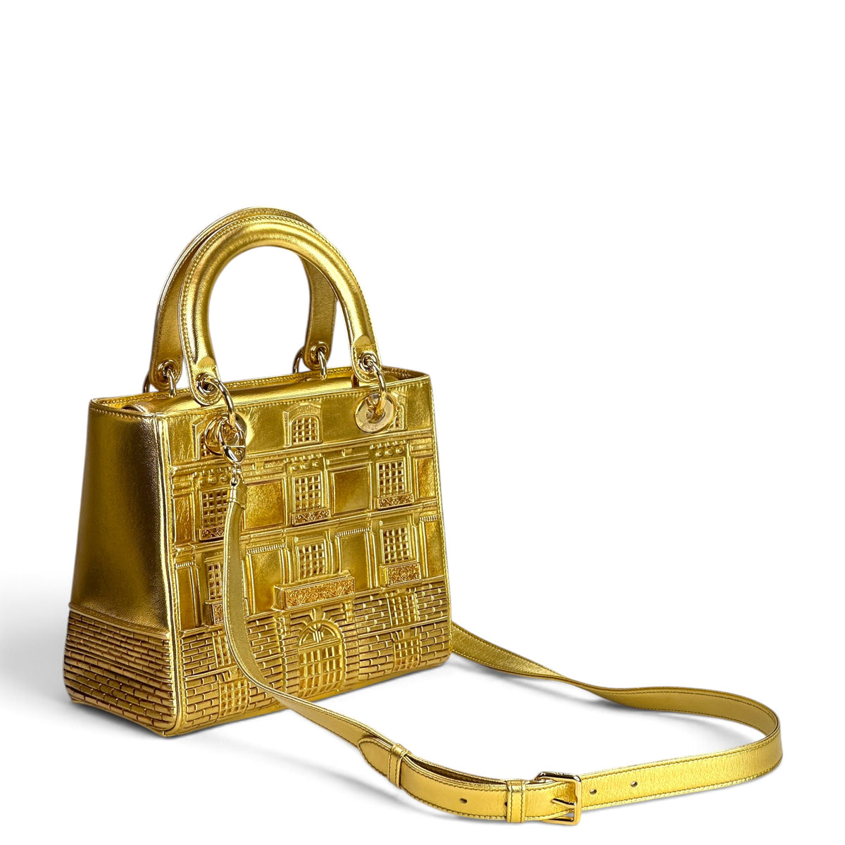 Lady Dior Art Limited Edition Medium Gold Leather Hand Bag