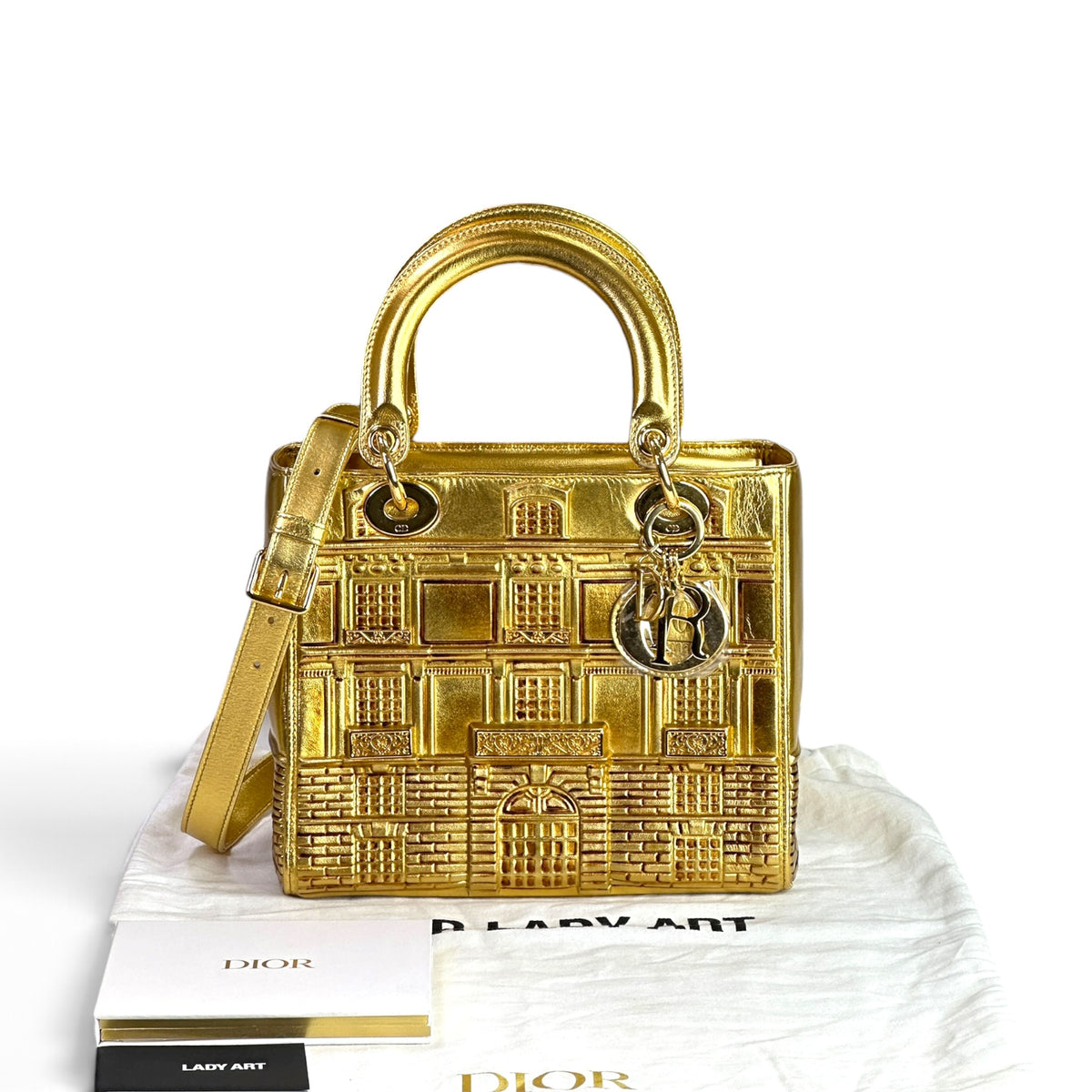 Lady Dior Art Limited Edition Medium Gold Leather Hand Bag