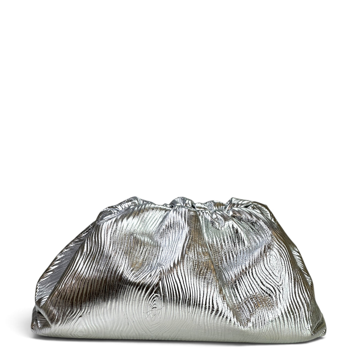 Bottega Venetta Pouch Large Metallic Silver Leather Clutch