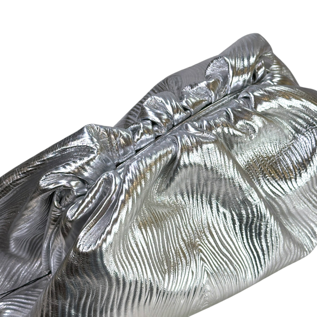 Bottega Venetta Pouch Large Metallic Silver Leather Clutch