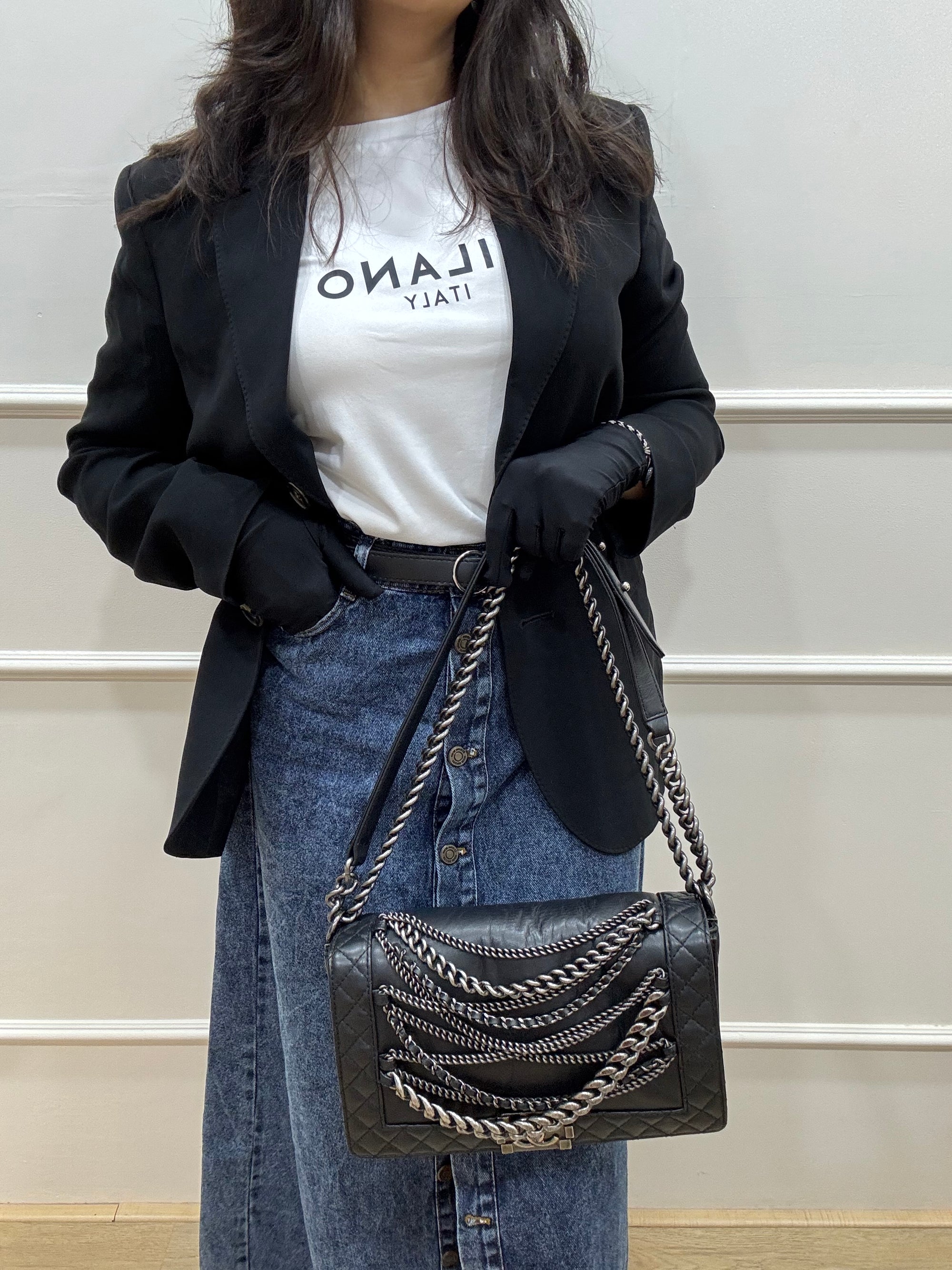 Chanel Black Leather Enchained Boy New Medium Flap Bag