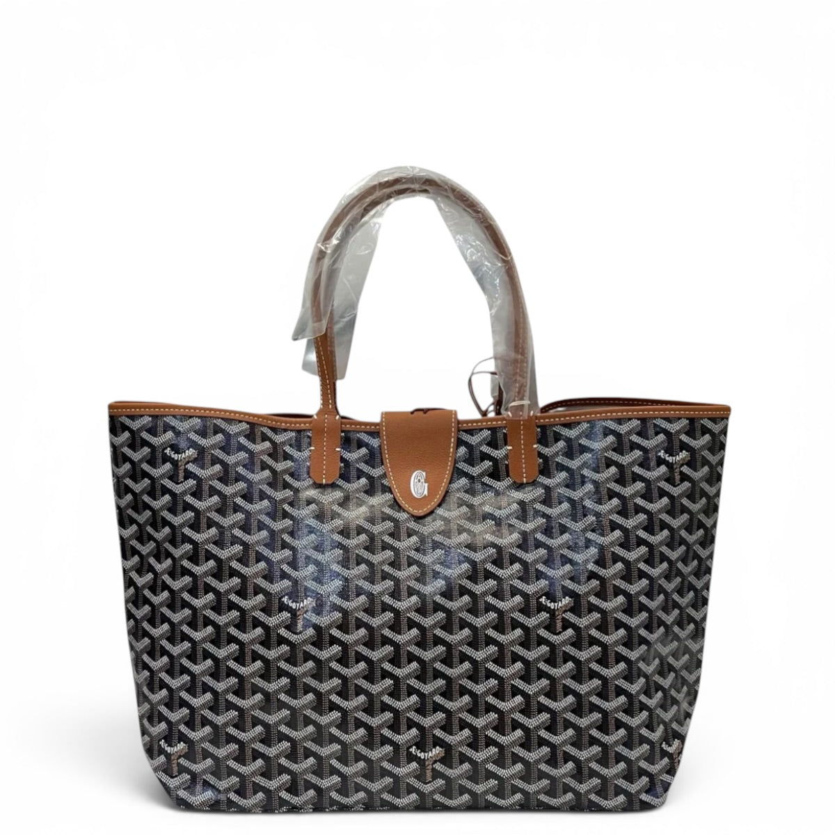 Goyard St Louis PM Tote Black & Tan Goyardine Magnetic Closure