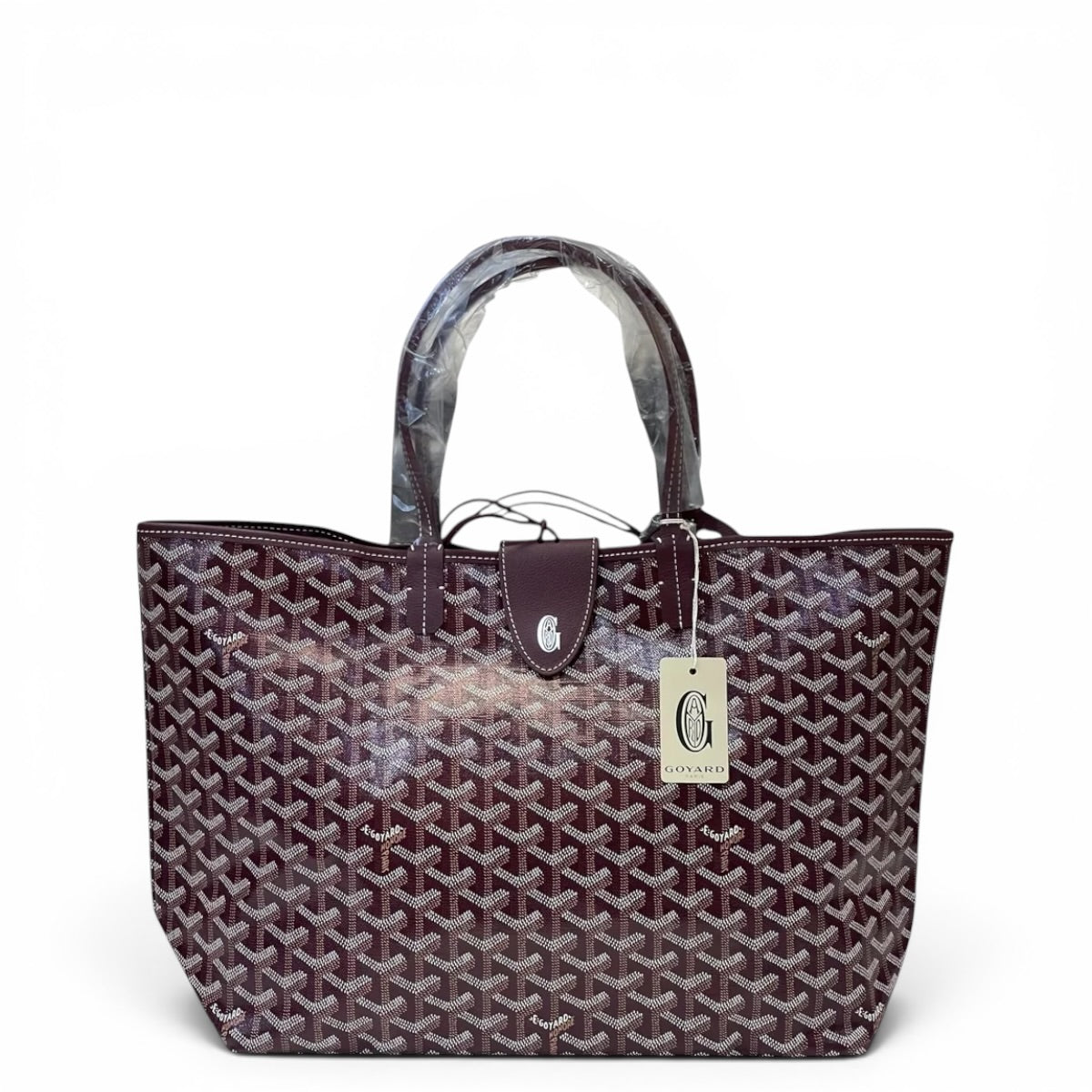 Goyard St Louis PM Tote Burgundy Goyardine Magnetic Closure