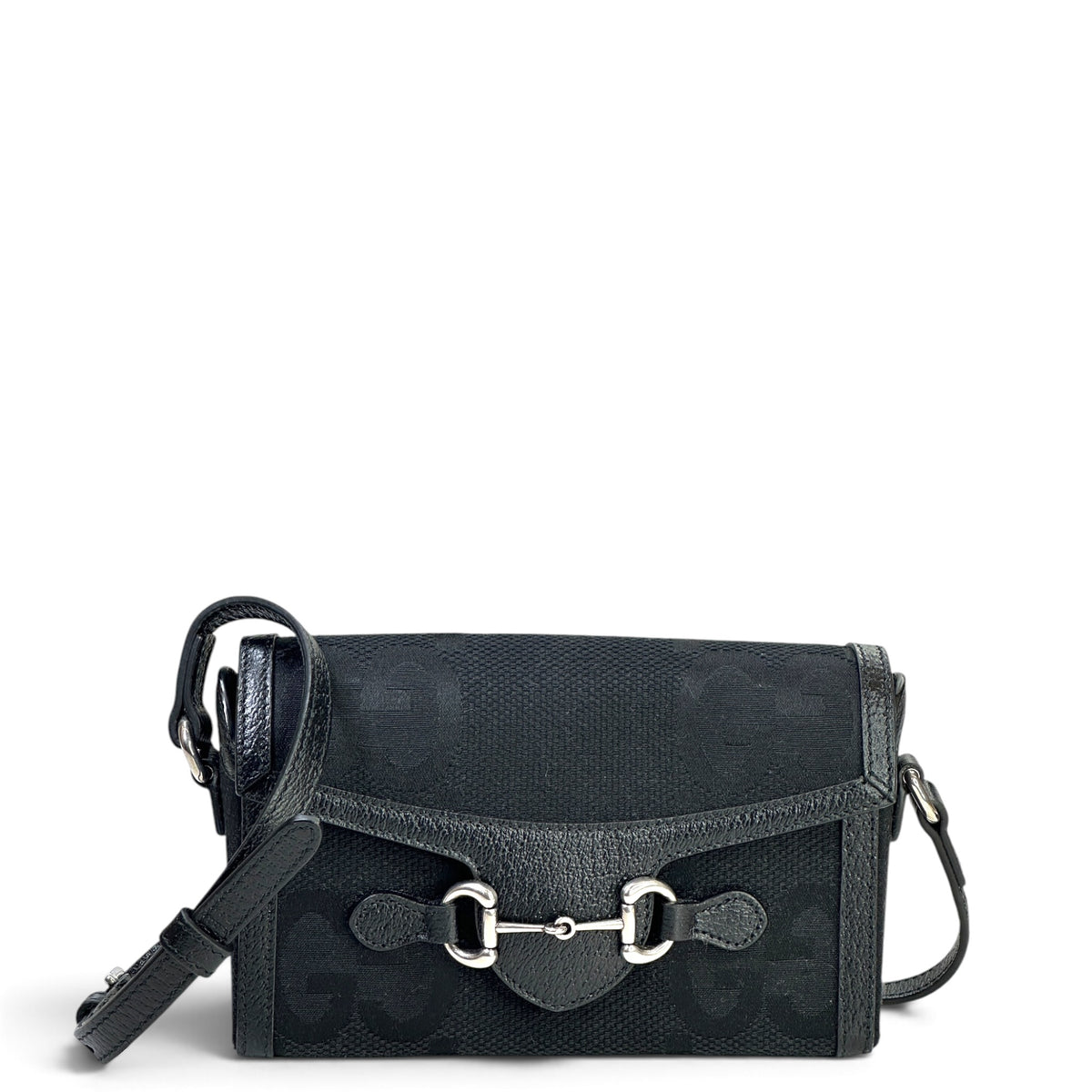 Gucci Horsebit 1955 Jumbo GG Black Canvas Leather Crossbody Bag