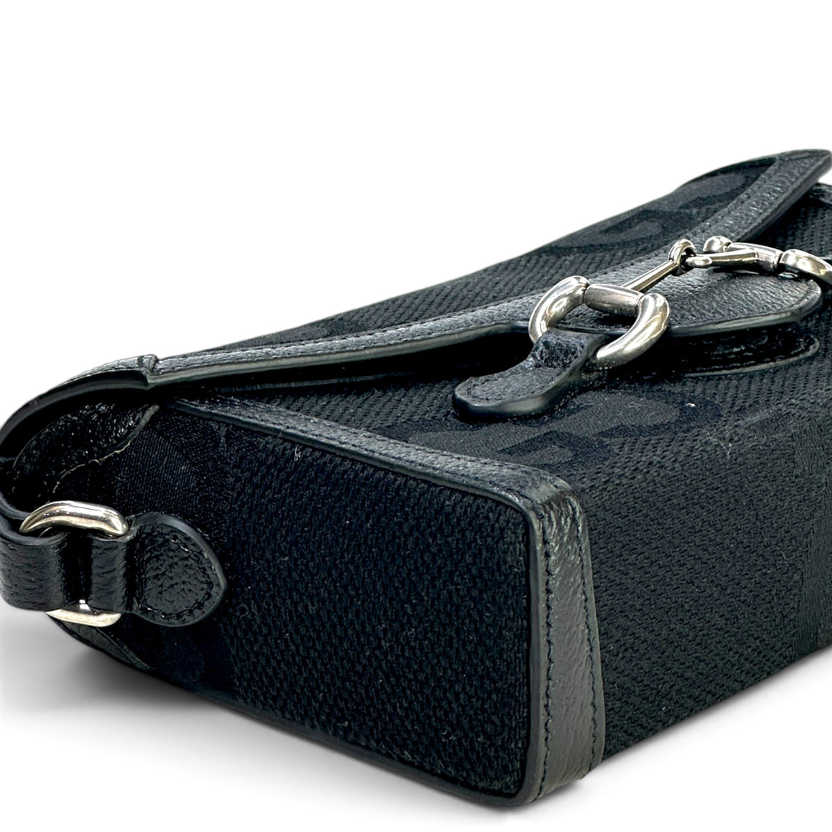 Gucci Horsebit 1955 Jumbo GG Black Canvas Leather Crossbody Bag
