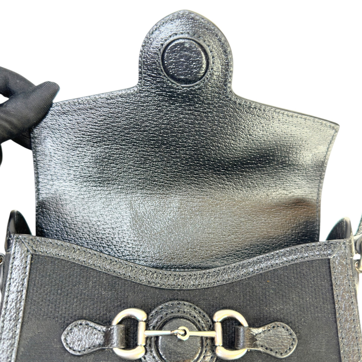 Gucci Horsebit 1955 Jumbo GG Black Canvas Leather Crossbody Bag