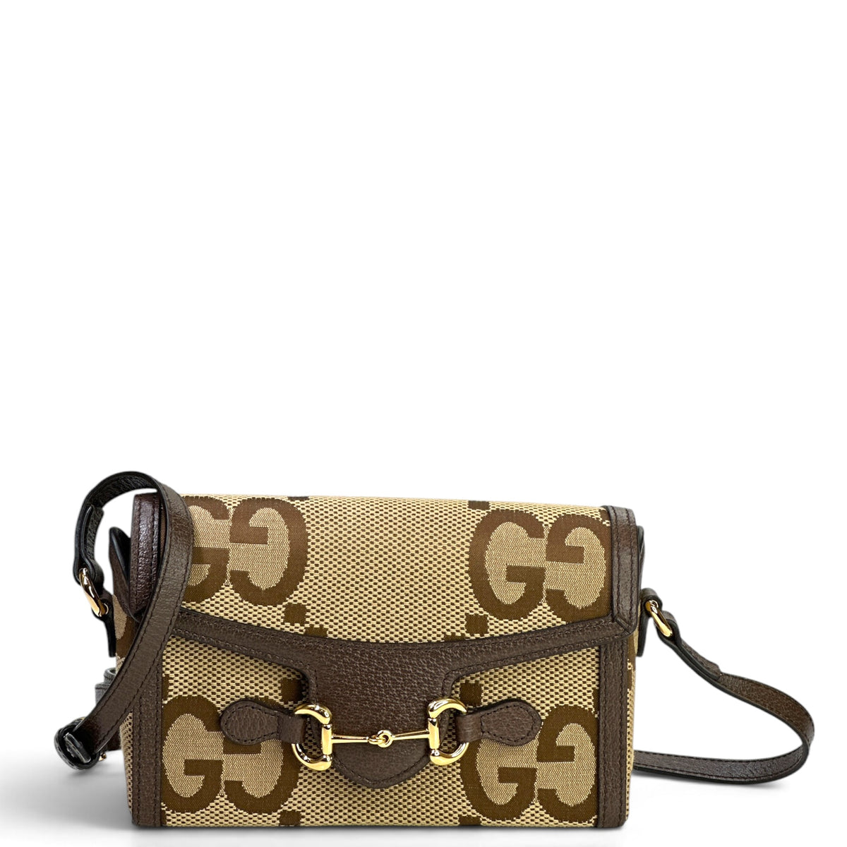 Gucci Horsebit 1955 Jumbo GG Mini Beige Canvas Bag