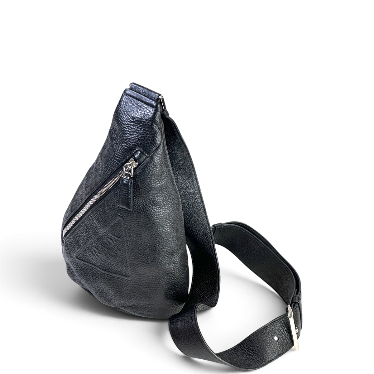 Prada Triangle Black Leather Cross Body Bag
