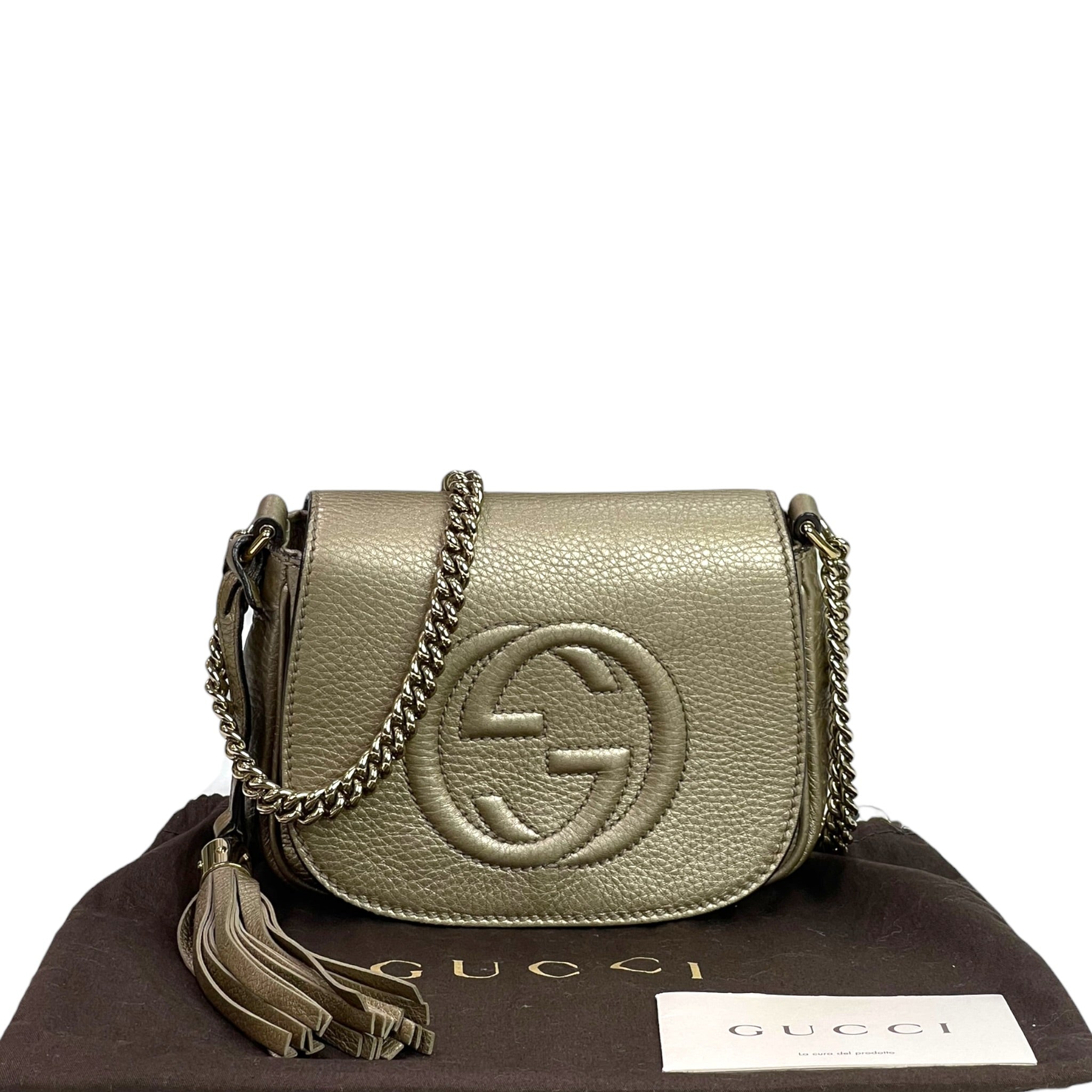 Gucci Soho Chain Crossbody Bag Metallic Gold Leather