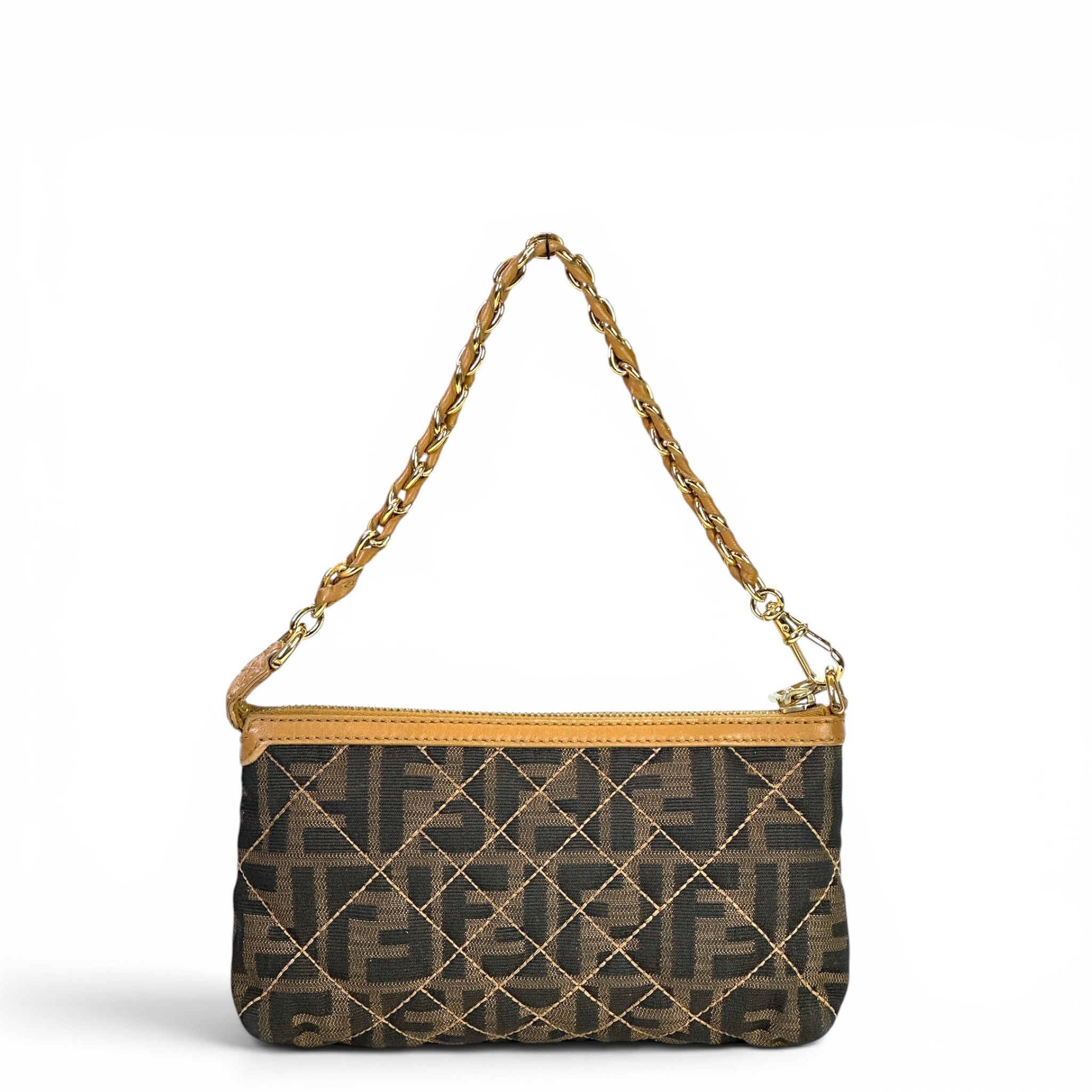Fendi Zucca Quilted Pochette Bag brown monogram fabric