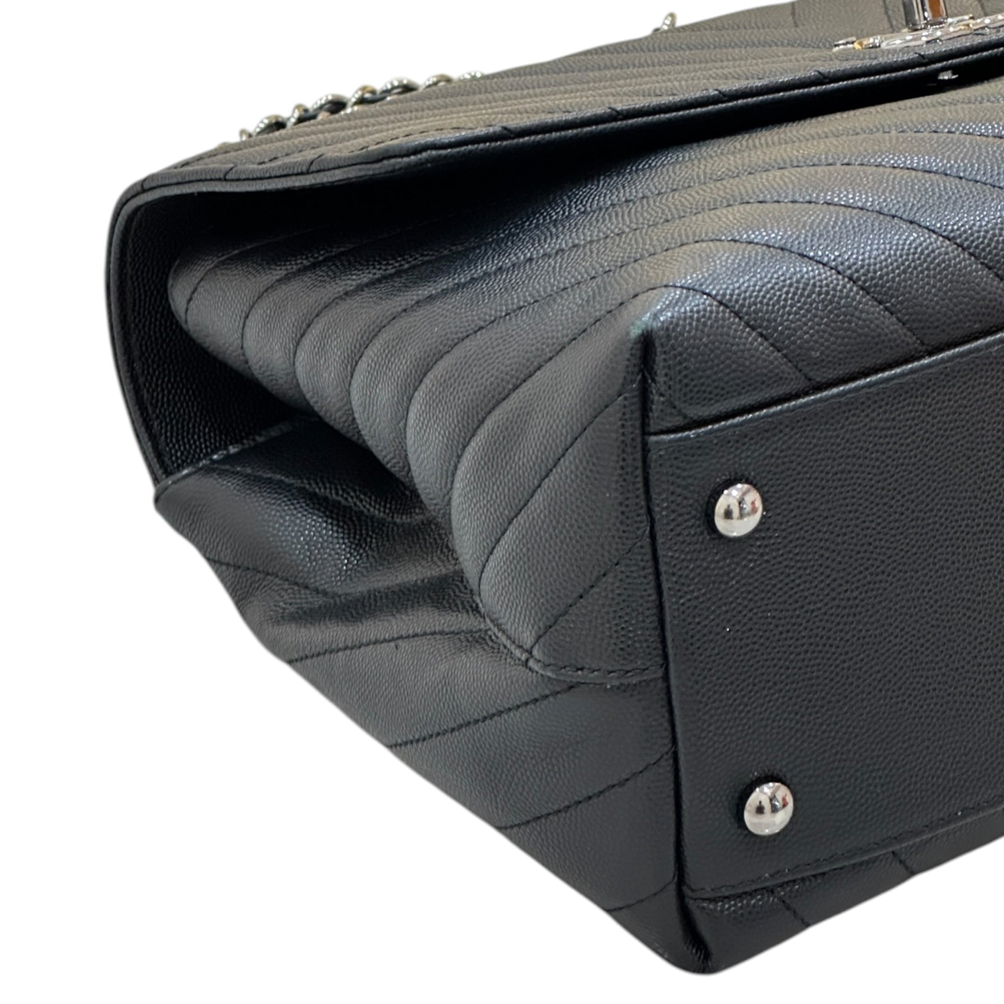 Chanel coc top handle chevron quilted caiviar leather bag