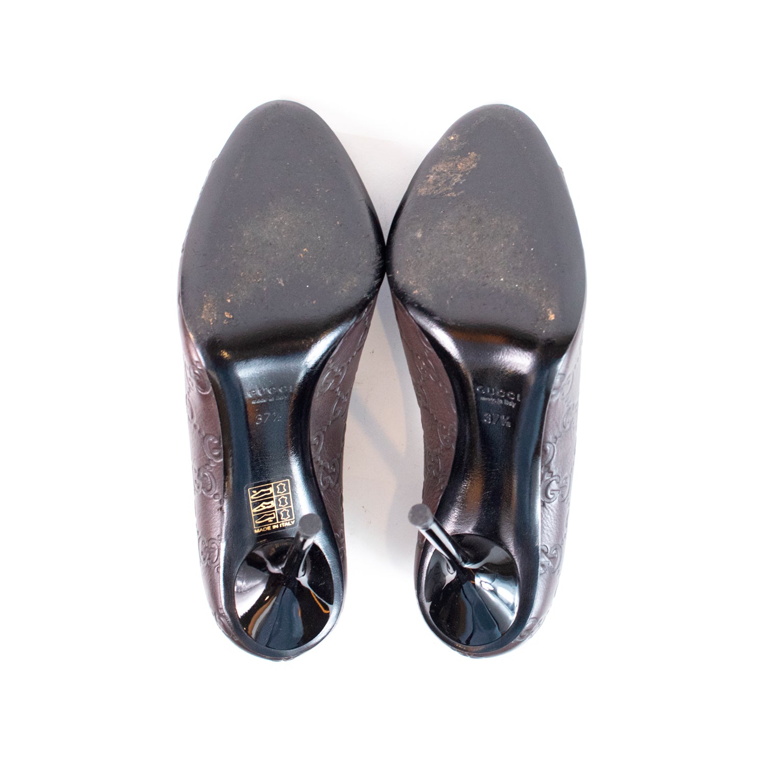 Gucci Brown Guccissima Leather Peep Toe Pumps Size 38