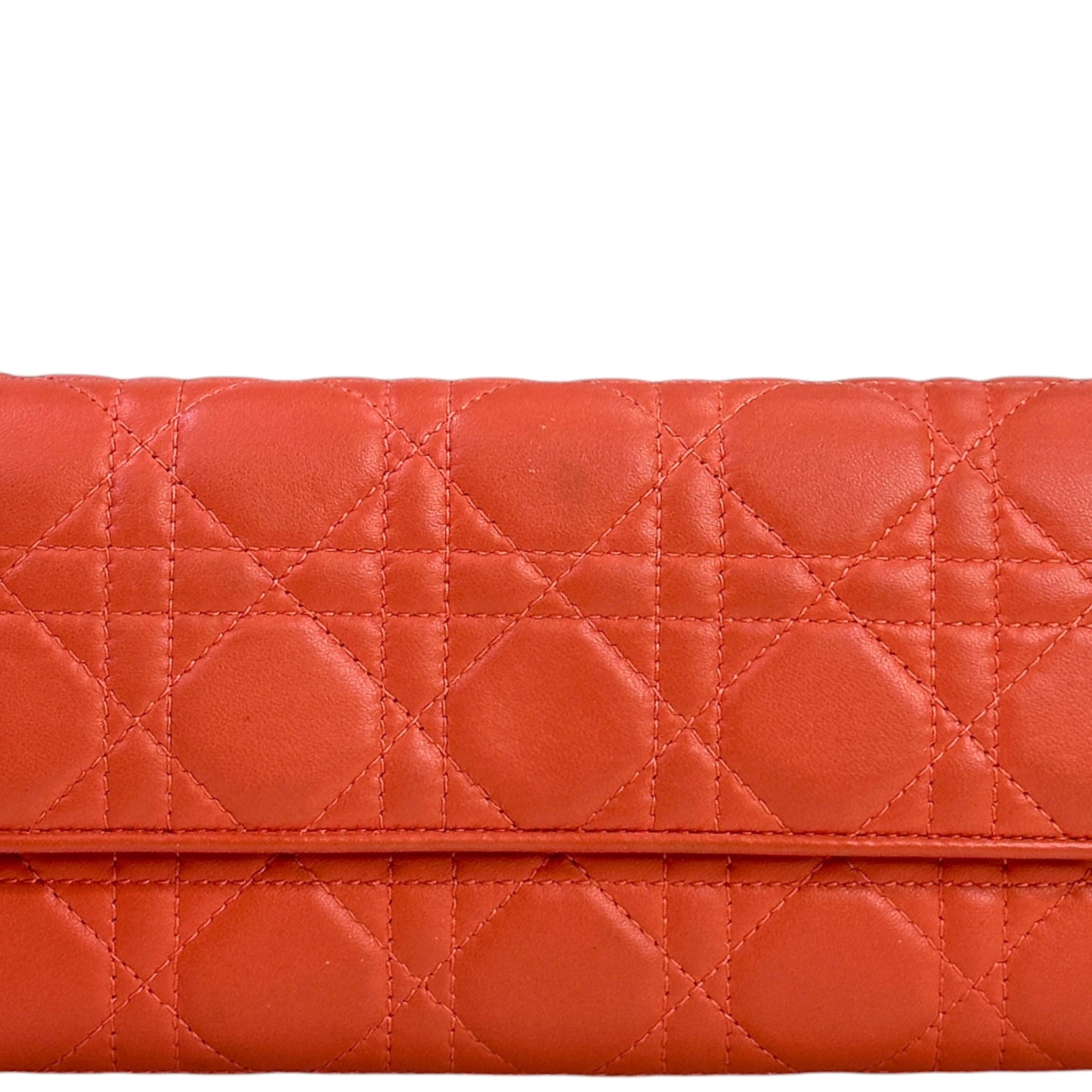 Christian Dior Rendezvous Wallet On Chain Orange Cannage Leather