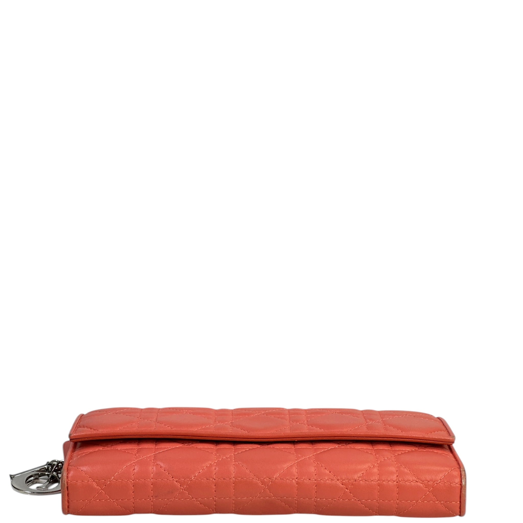 Christian Dior Rendezvous Wallet On Chain Orange Cannage Leather