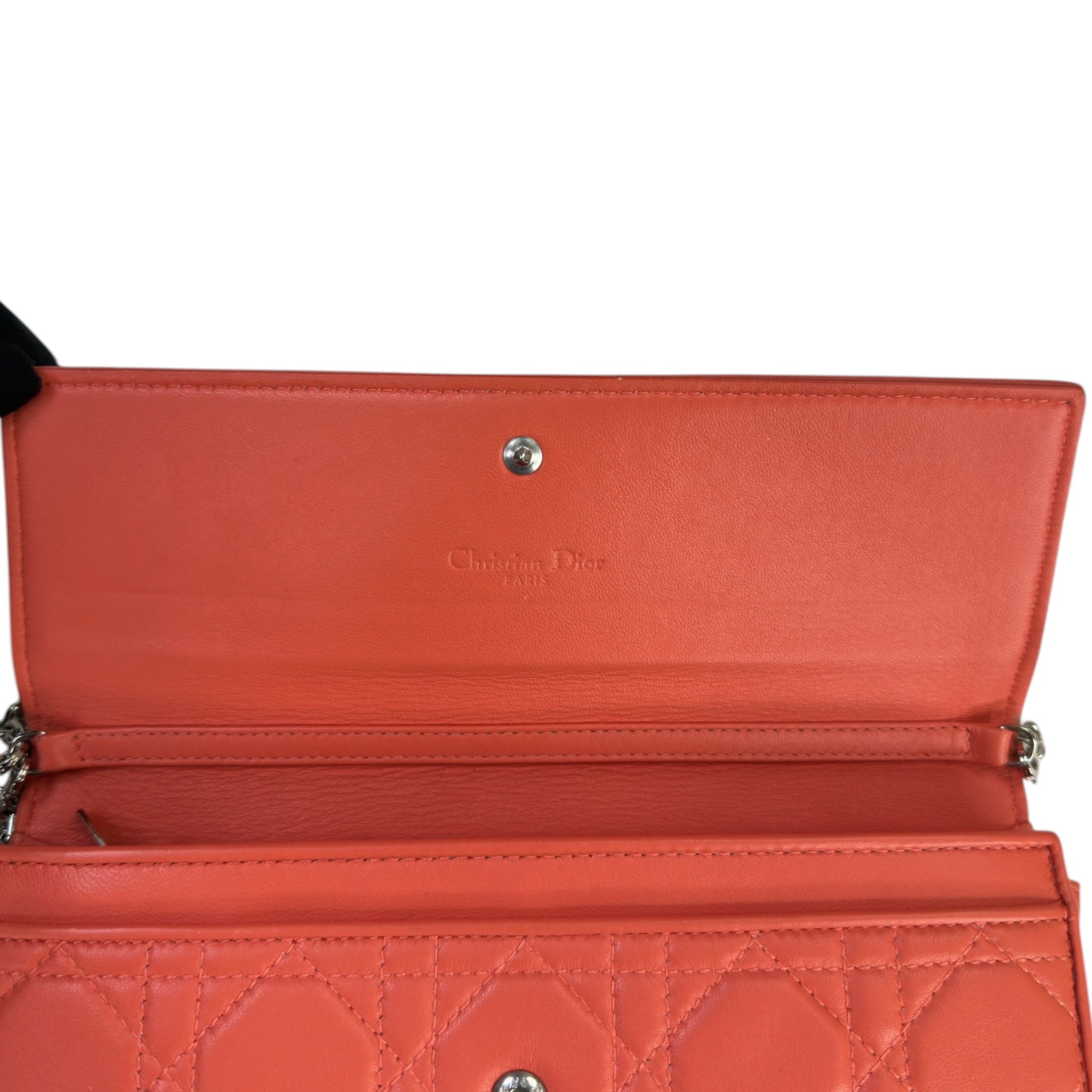 Christian Dior Rendezvous Wallet On Chain Orange Cannage Leather
