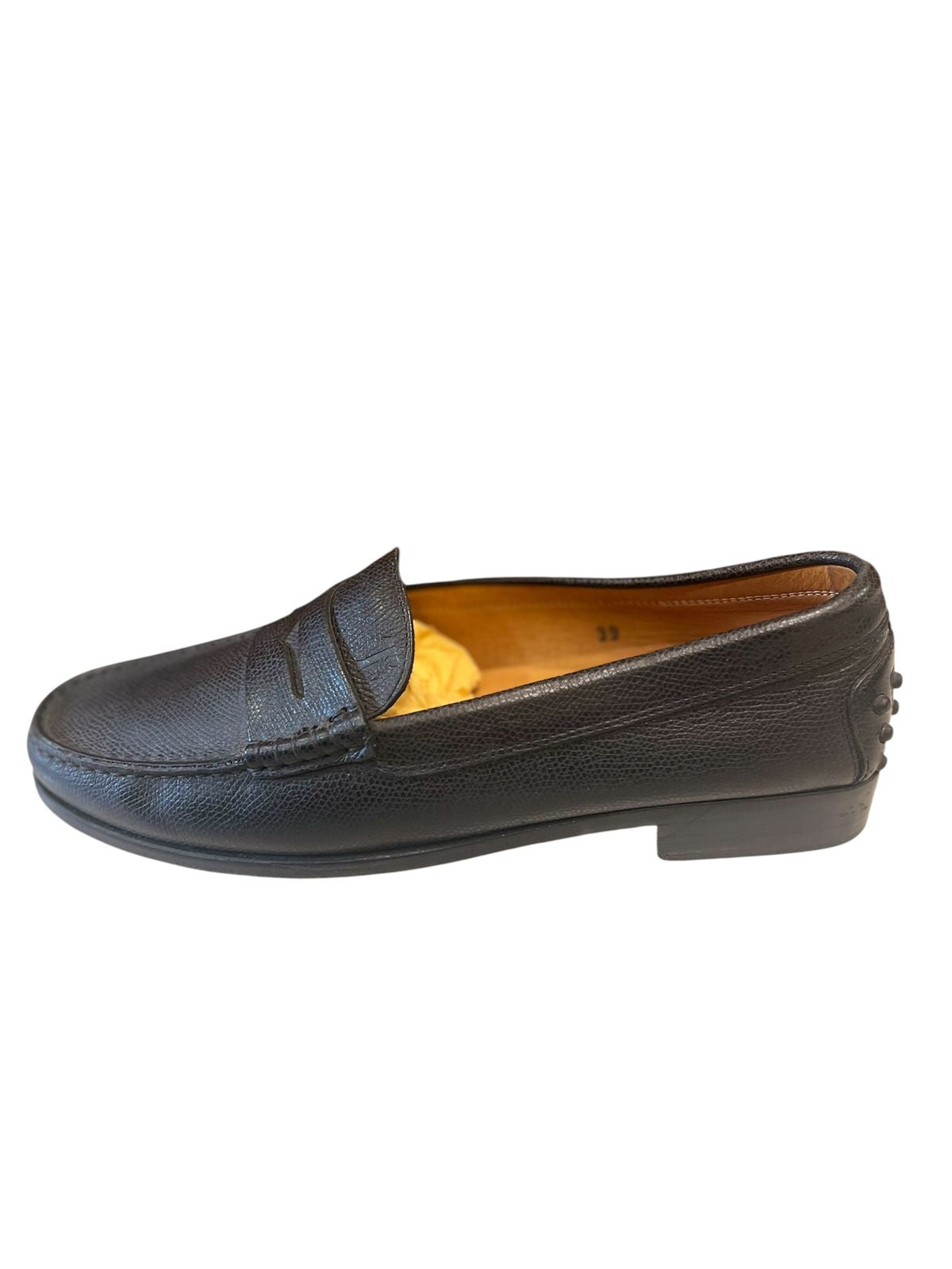 Tod's Black Leather Gommino Penny Slip On Loafers EU 39