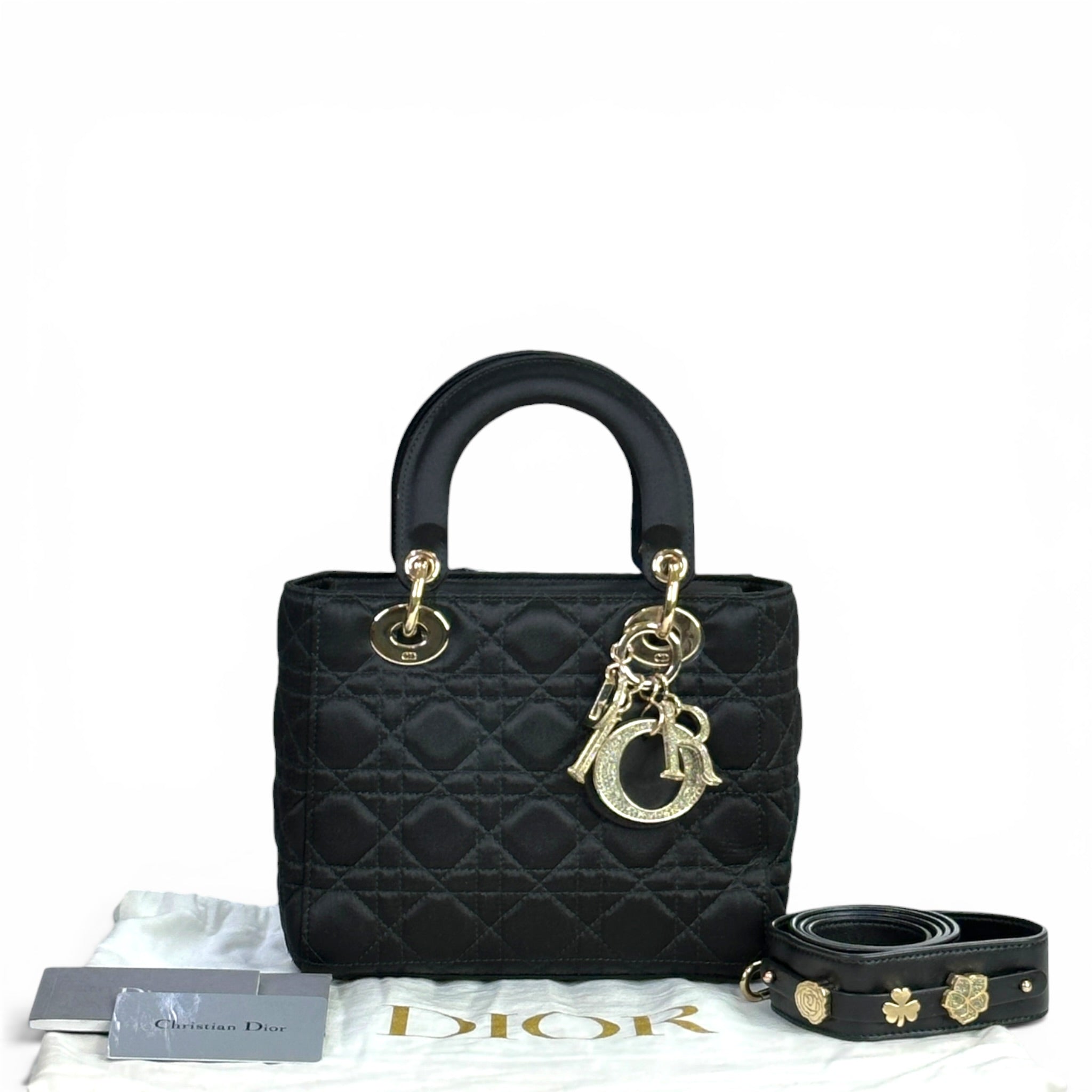 Christian Dior Black Cannage Satin Small Lady Dior ABC Dior