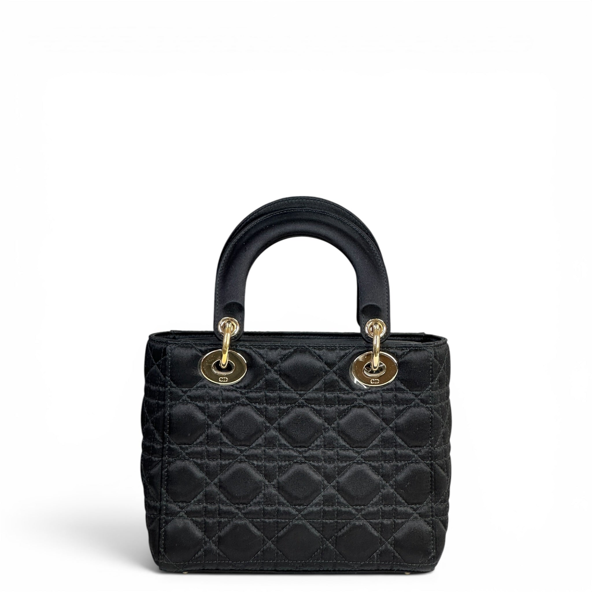 Christian Dior Black Cannage Satin Small Lady Dior ABC Dior