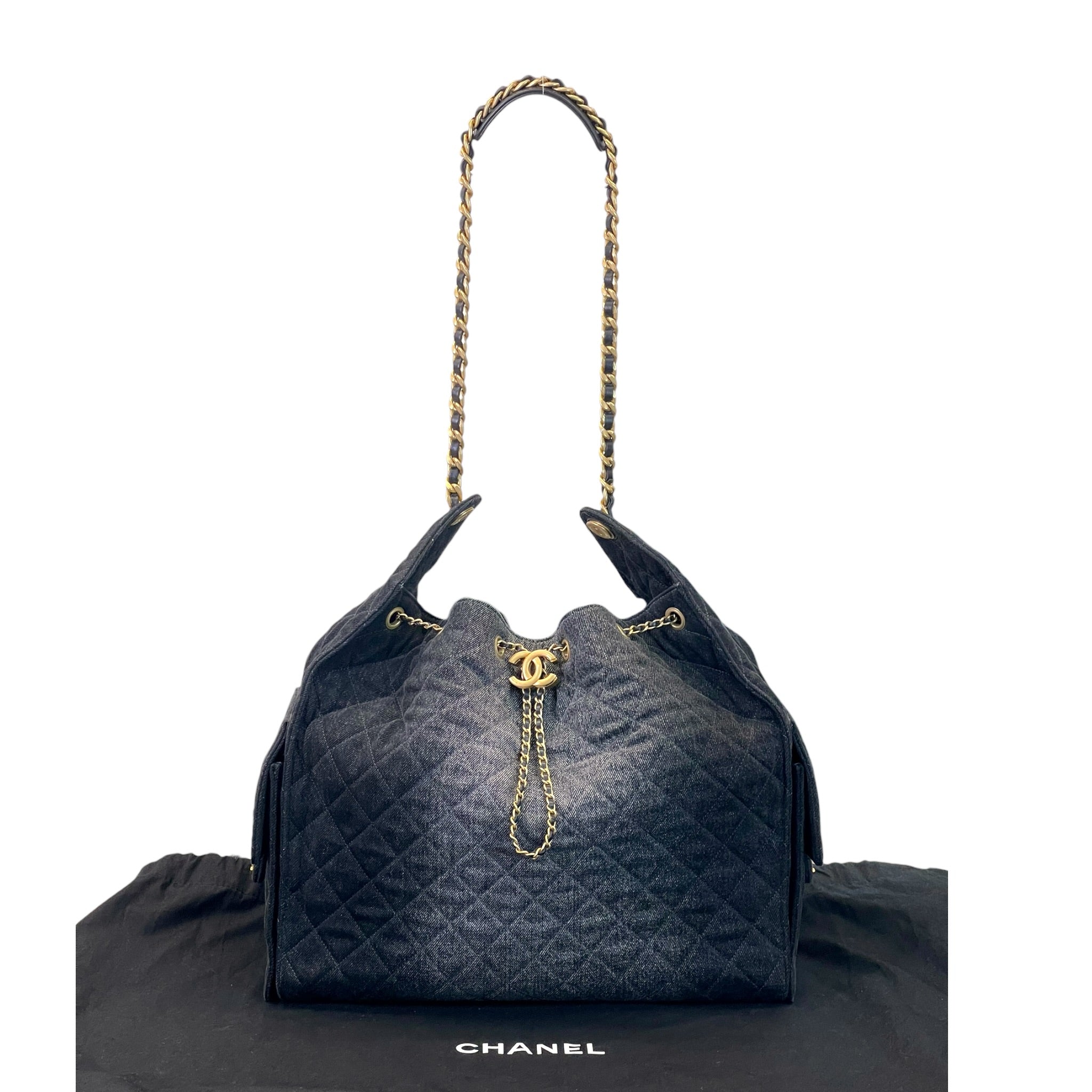 Chanel 25 Medium Handbag Black Washed Denim