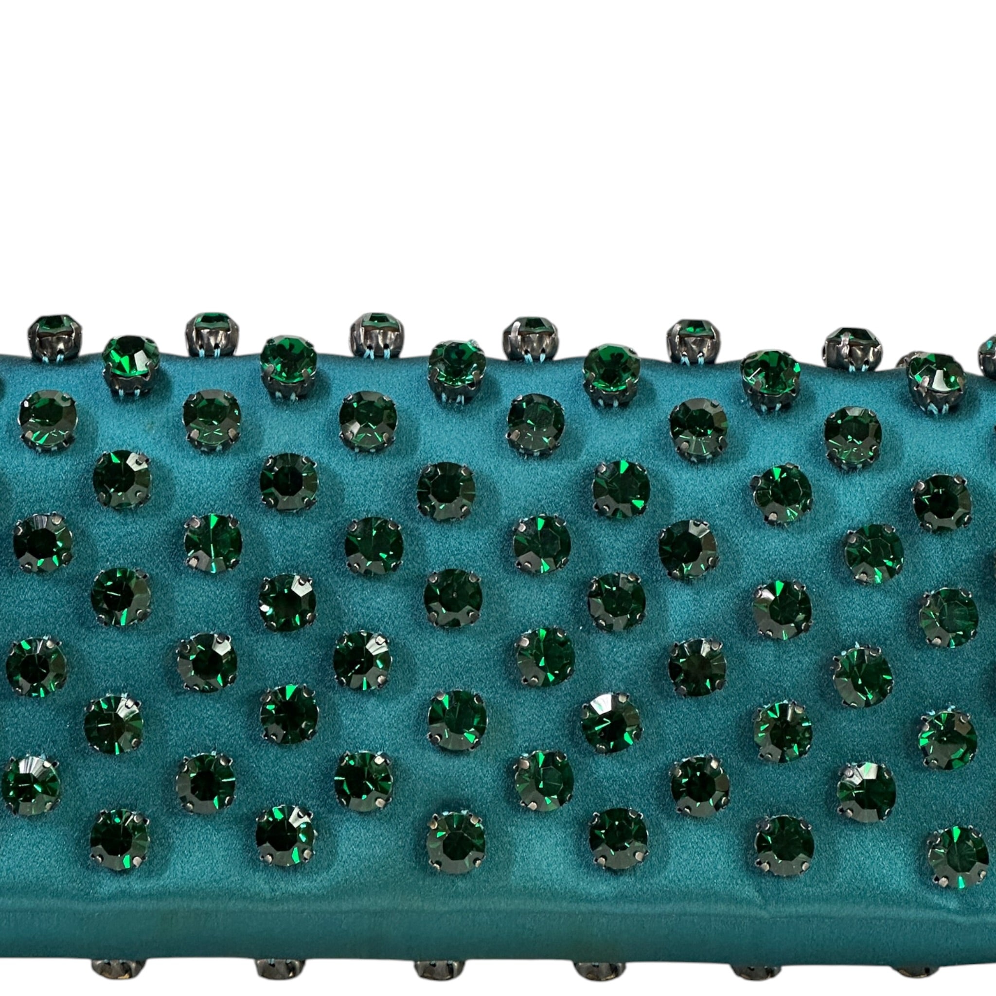 Gucci Broadway Clutch Green Crystal Embellished Teal Satin