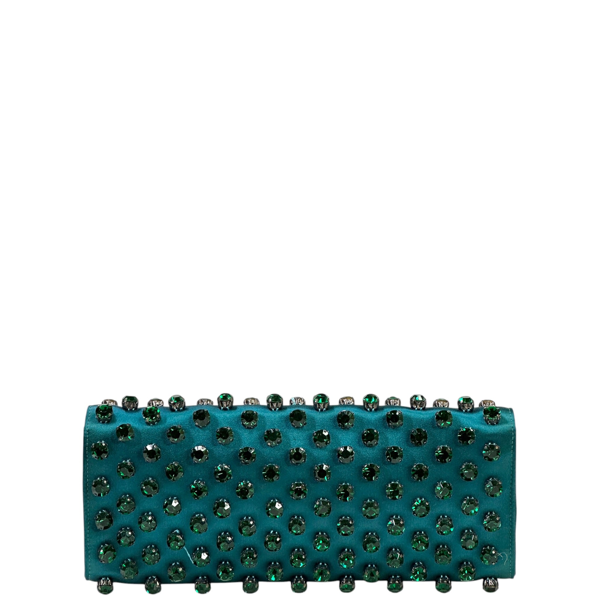 Gucci Broadway Clutch Green Crystal Embellished Teal Satin