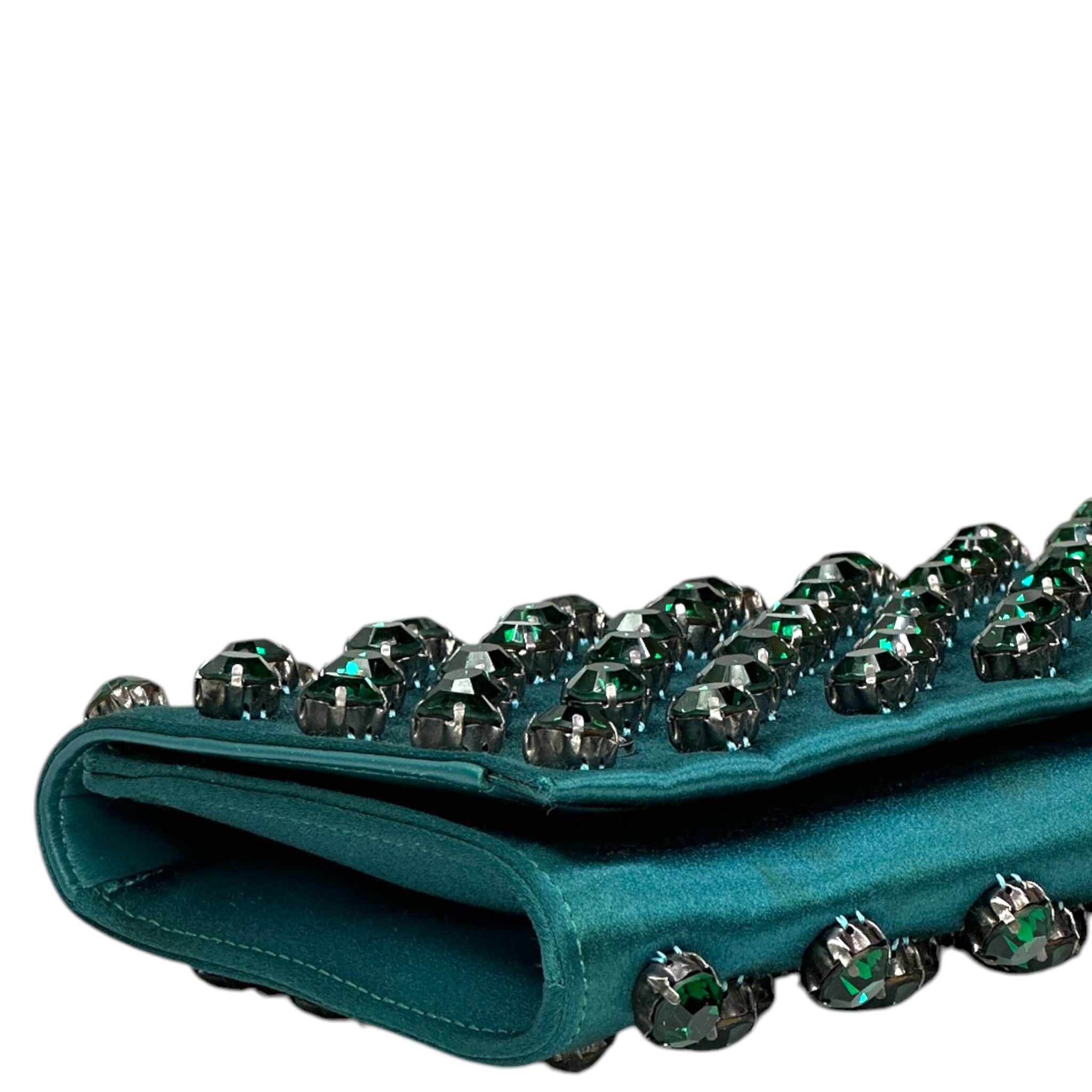 Gucci Broadway Clutch Green Crystal Embellished Teal Satin