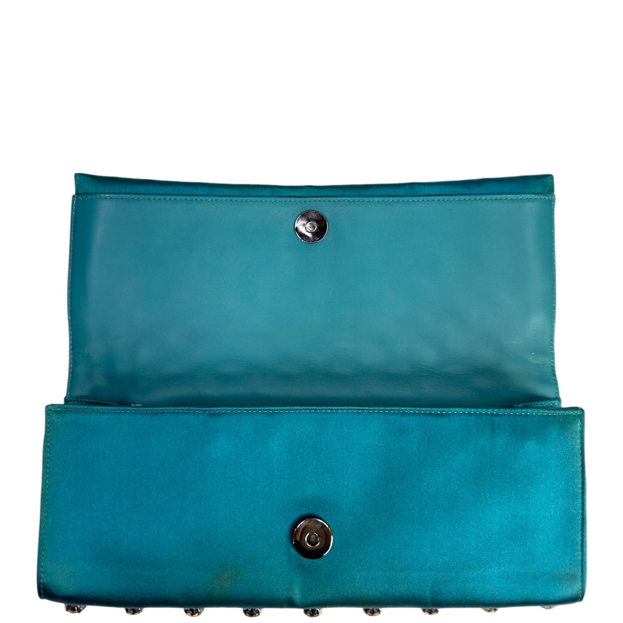 Gucci Broadway Clutch Green Crystal Embellished Teal Satin