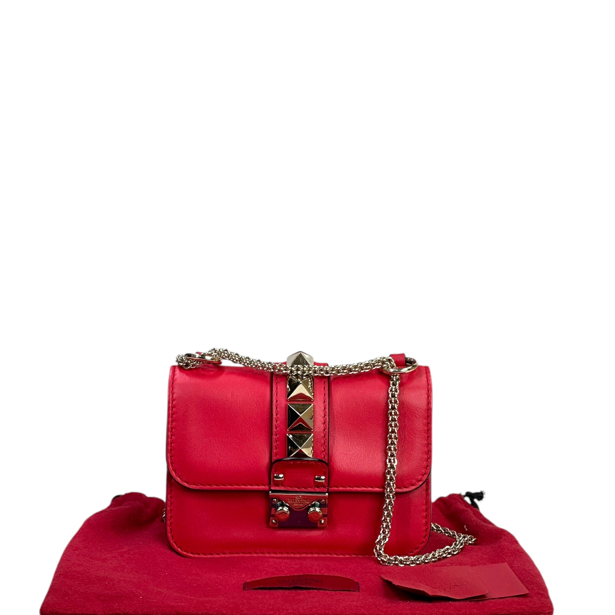 Valentino Garavani Glam Lock Rockstud Shoulder Bag Red Leather