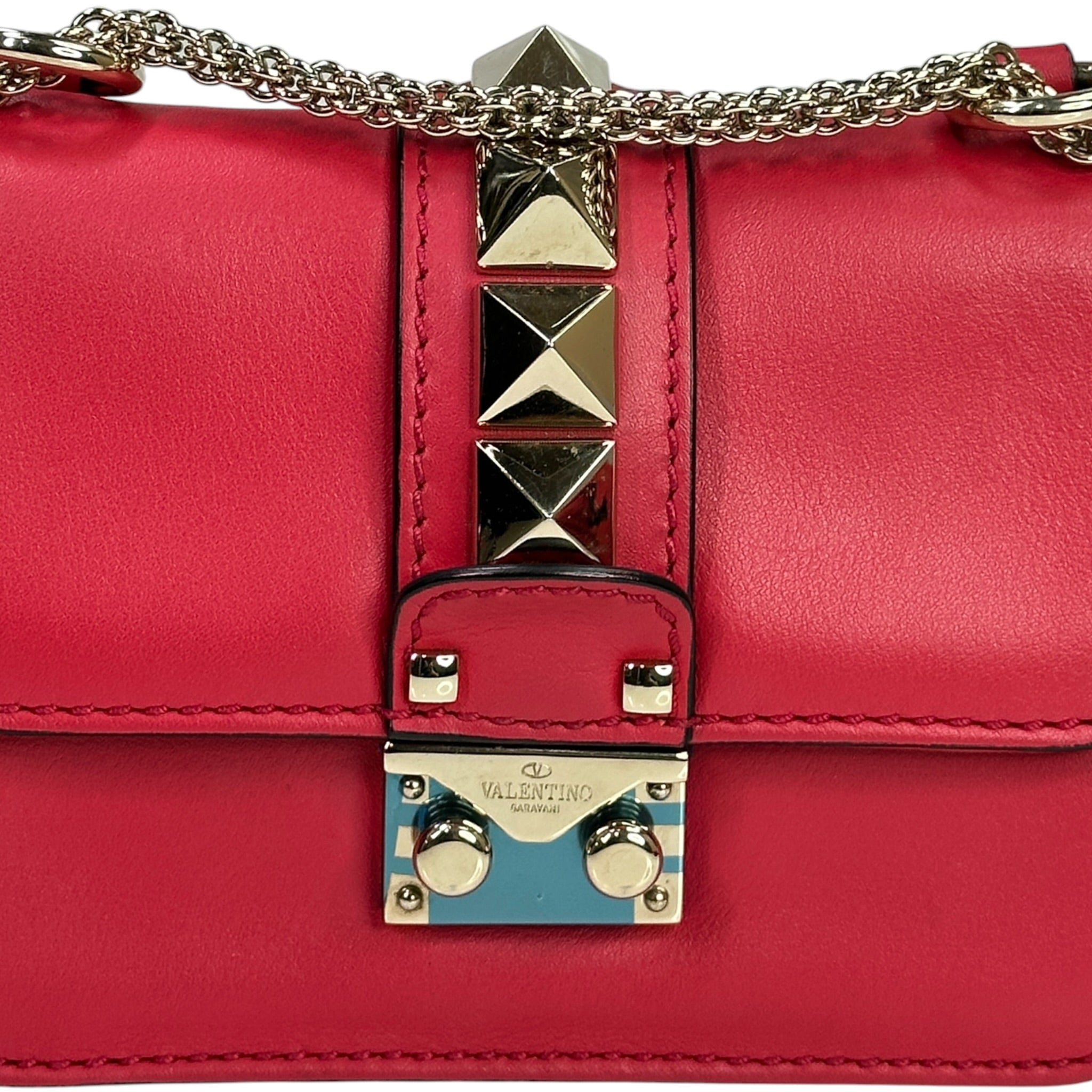 Valentino Garavani Glam Lock Rockstud Shoulder Bag Red Leather
