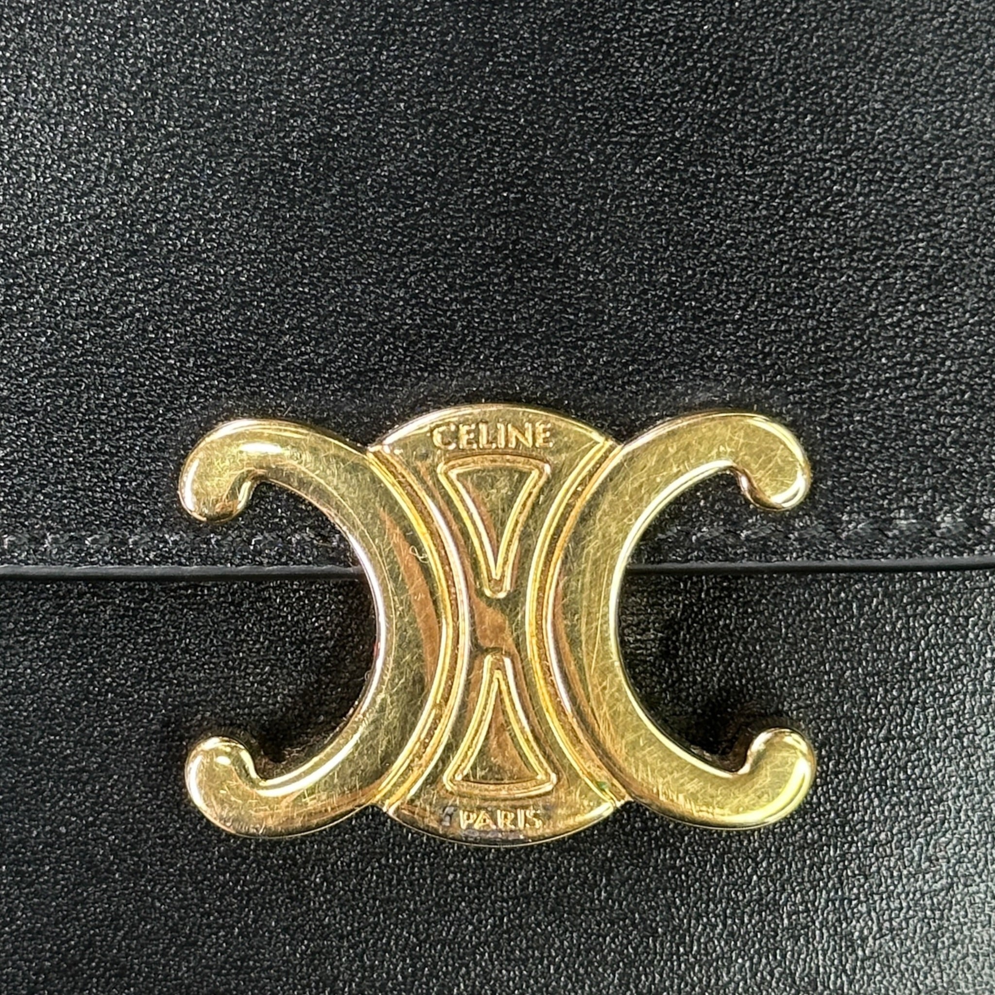 Celine Triomphe Compact Wallet Small Black Shiny Calfskin