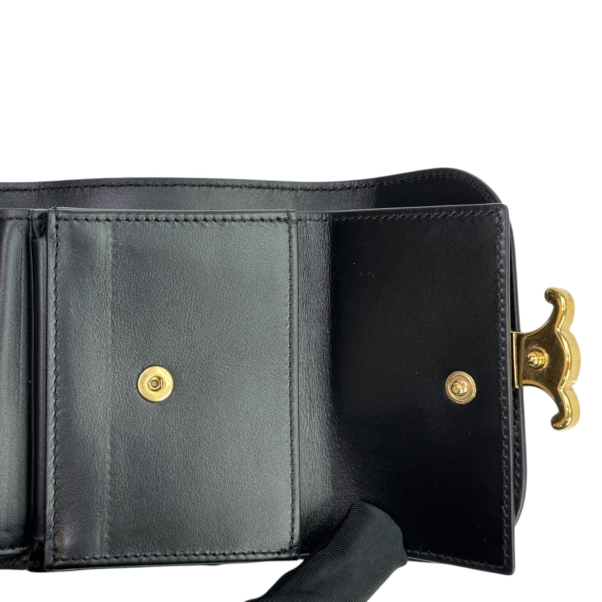 Celine Triomphe Compact Wallet Small Black Shiny Calfskin