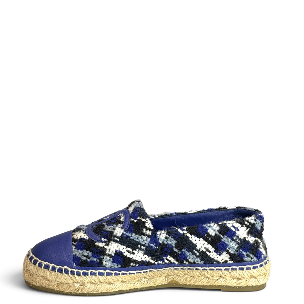 Chanel Blue Tweed CC Cap Toe Espadrille EU 39