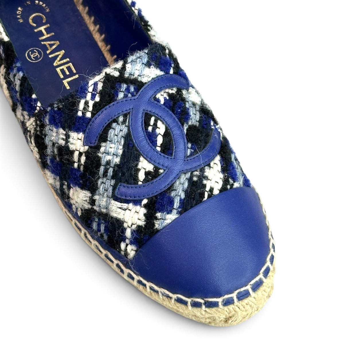 Chanel Blue Tweed CC Cap Toe Espadrille EU 39