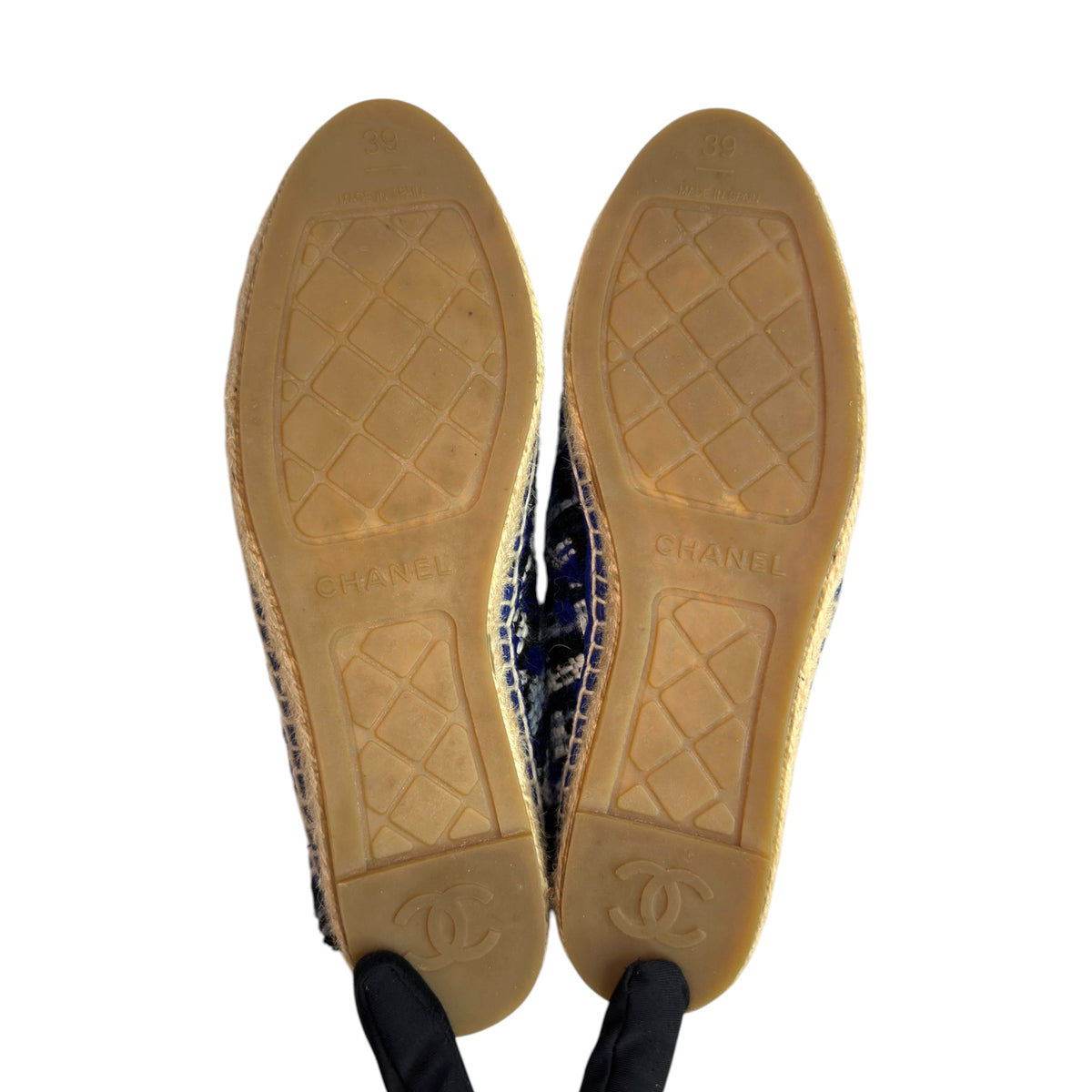 Chanel Blue Tweed CC Cap Toe Espadrille EU 39