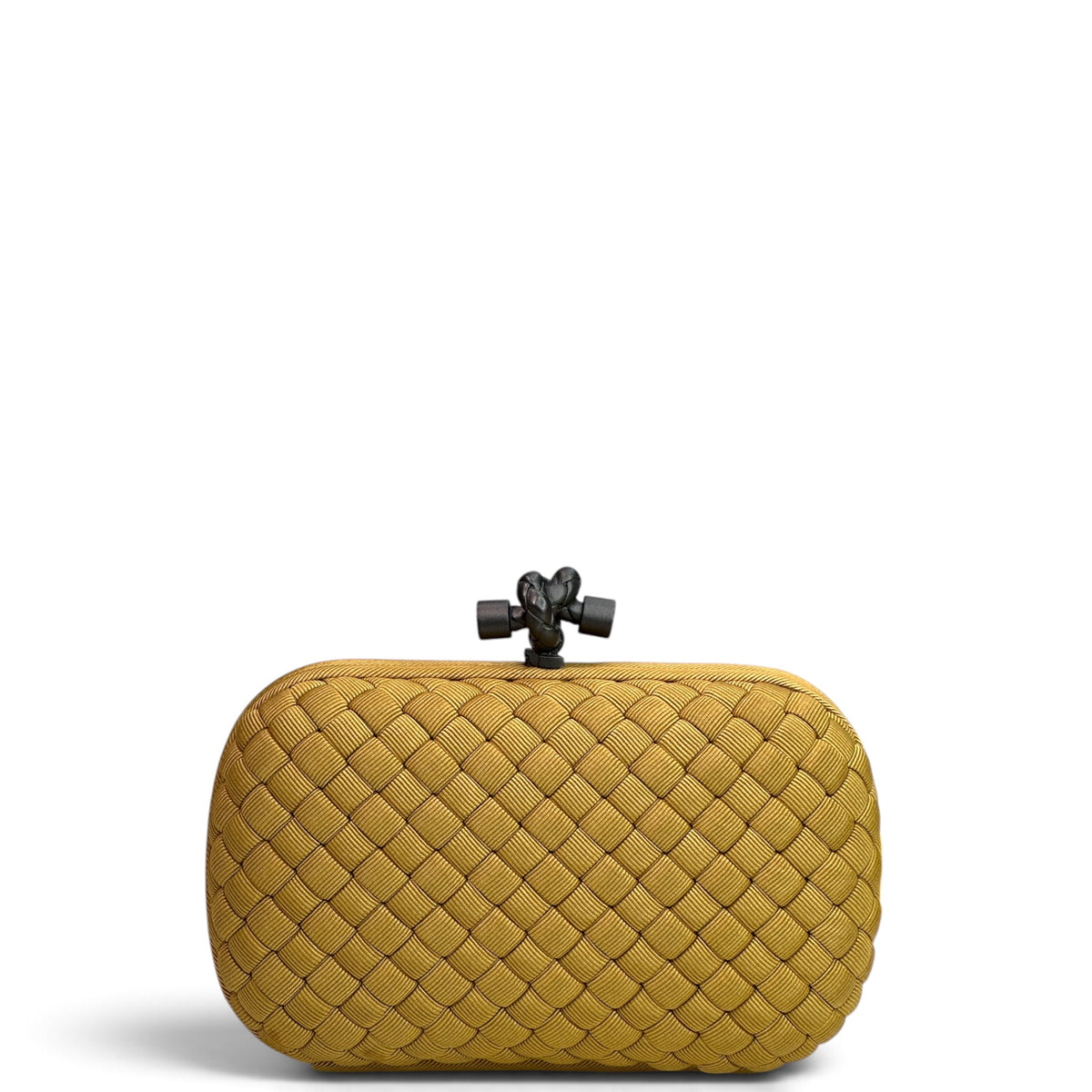 Bottega Veneta Intrecciato Knot Mustard yellow satin clutch
