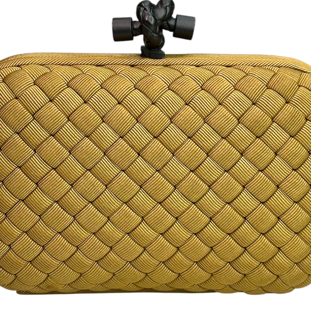 Bottega Veneta Intrecciato Knot Mustard yellow satin clutch