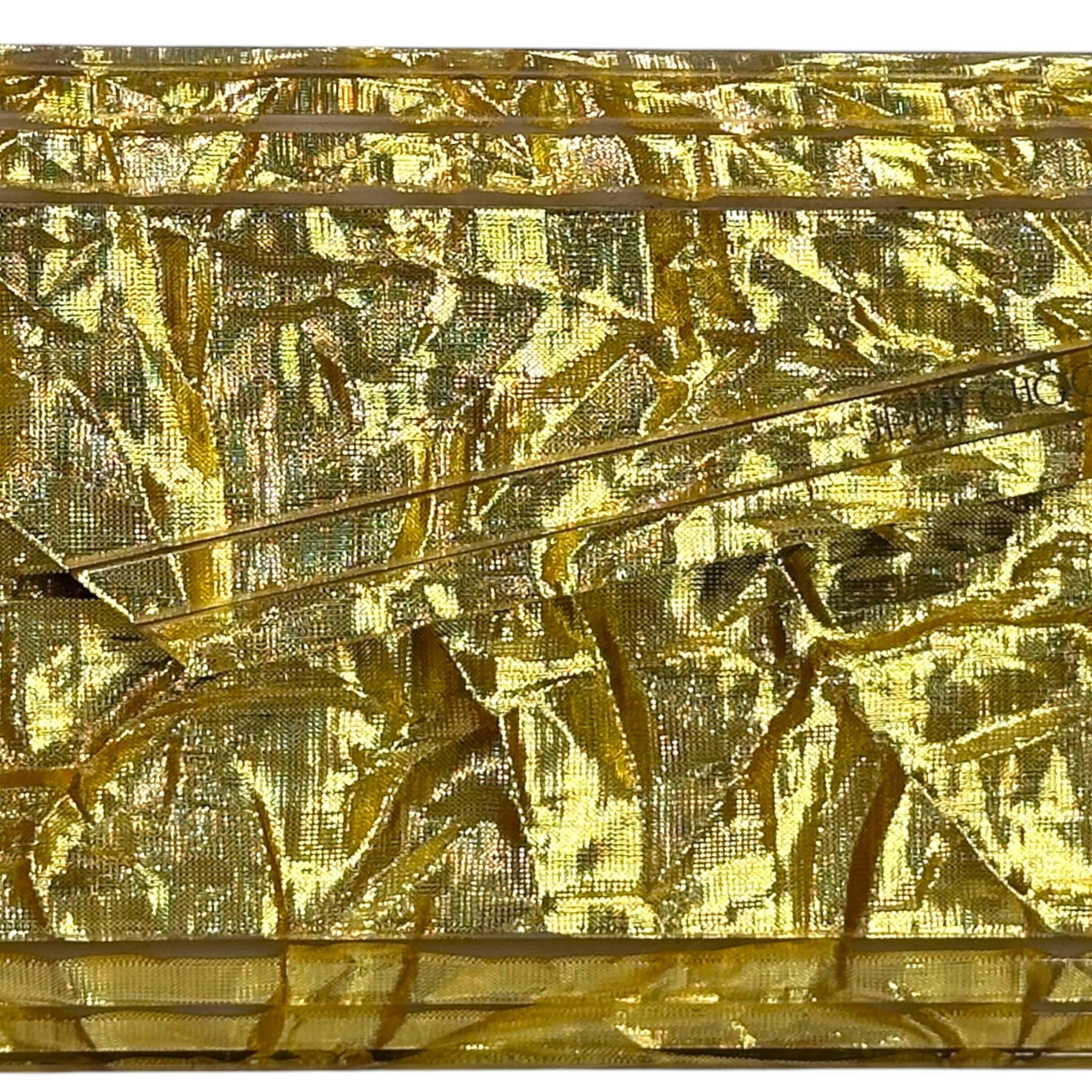 Jimmy Choo Candy Clutch Crinkled Gold Glitter Acrylic