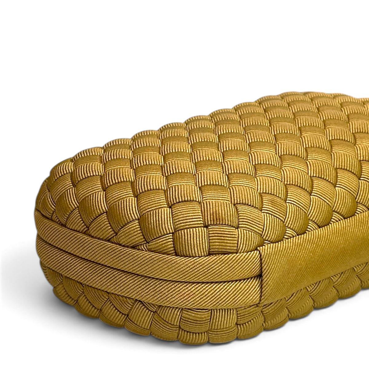 Bottega Veneta Intrecciato Knot Mustard yellow satin clutch