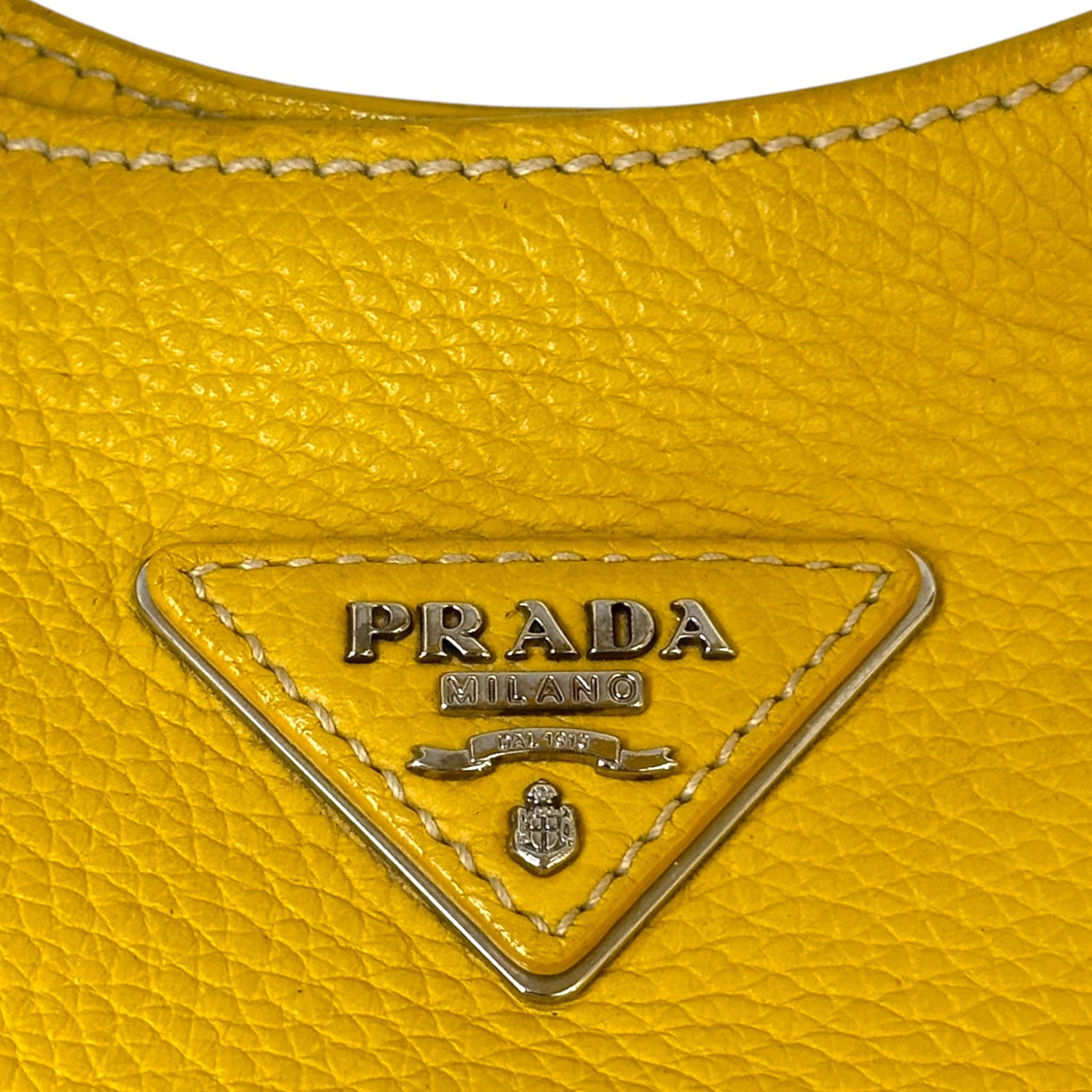 Prada Vitello Daino Chain Hobo Bag Yellow Leather