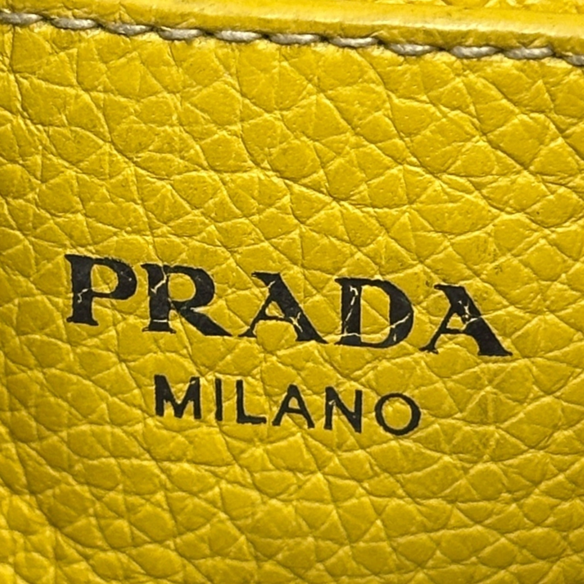 Prada Vitello Daino Chain Hobo Bag Yellow Leather