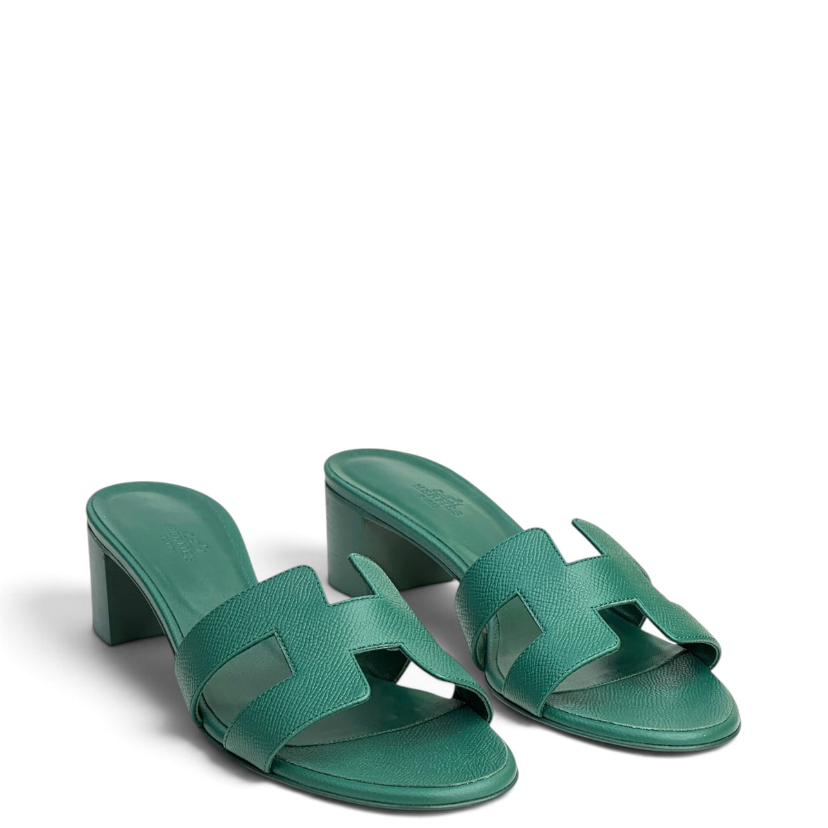 Hermes Oasis Green Epsom Calfskin block heel sandal EU 40.5