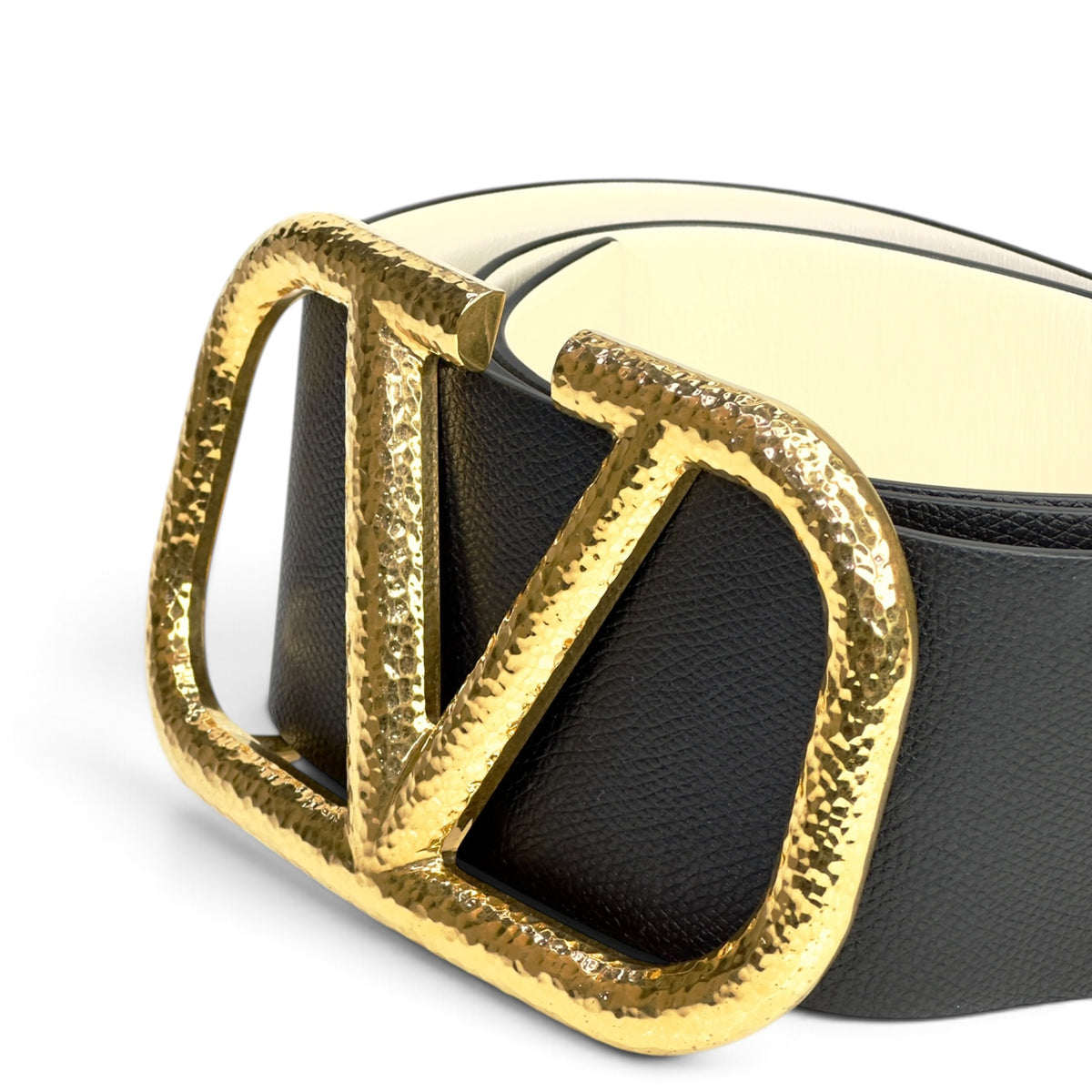 Valentino Garavani V Logo black gold buckle Reversible Belt