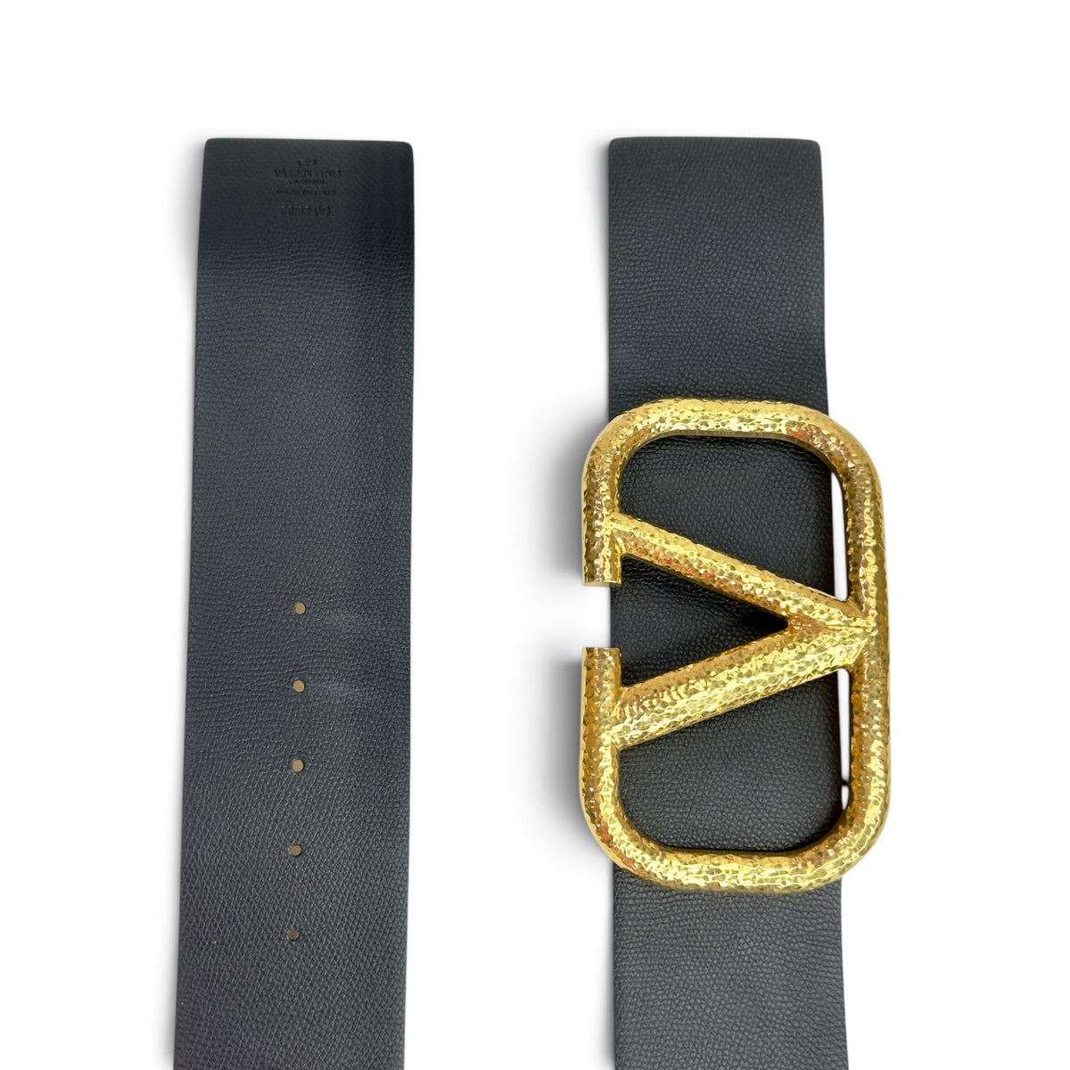 Valentino Garavani V Logo black gold buckle Reversible Belt